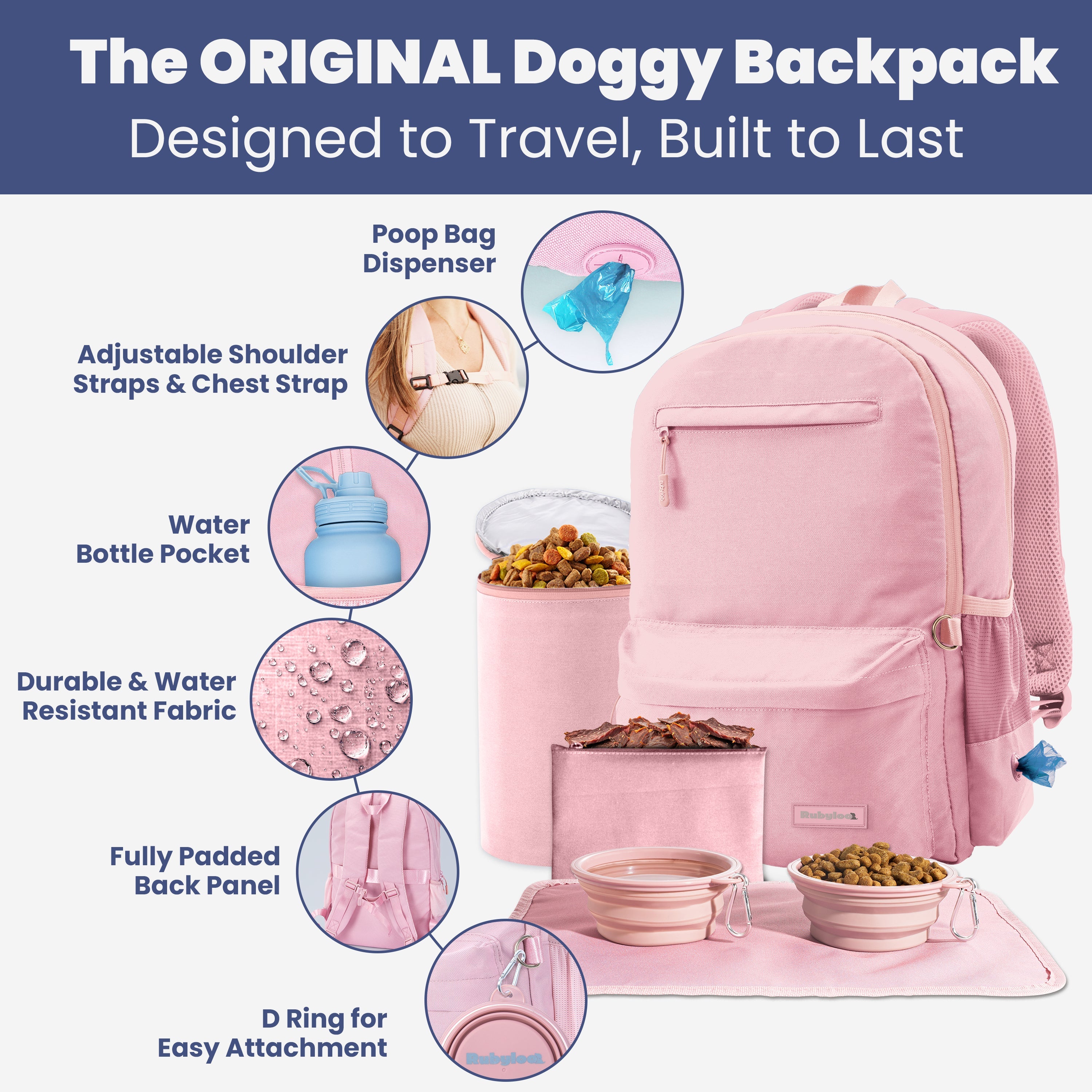 The Original Doggy Bag™ Backpack – Dog Travel Backpack with Bowls & Storage | Rubyloo