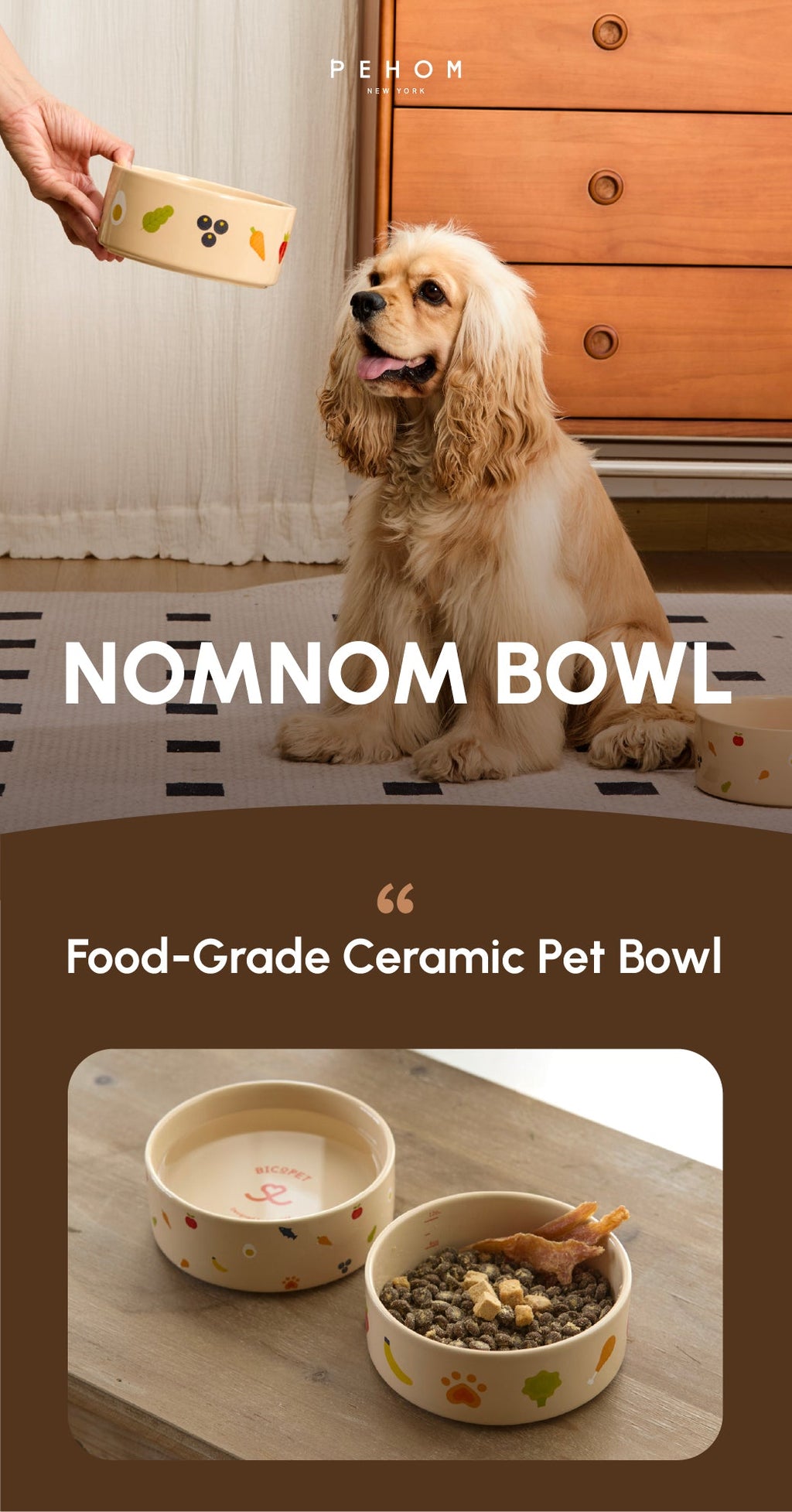Nomnom Ceramic Dog Bowl – Food-Grade Stoneware, Non-Slip, Dishwasher Safe