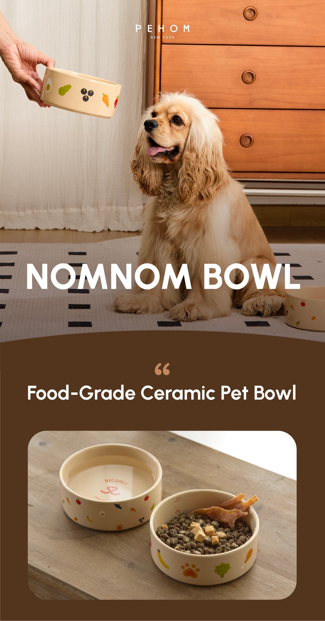 Nomnom Ceramic Dog Bowl – Food-Grade Stoneware, Non-Slip, Dishwasher Safe