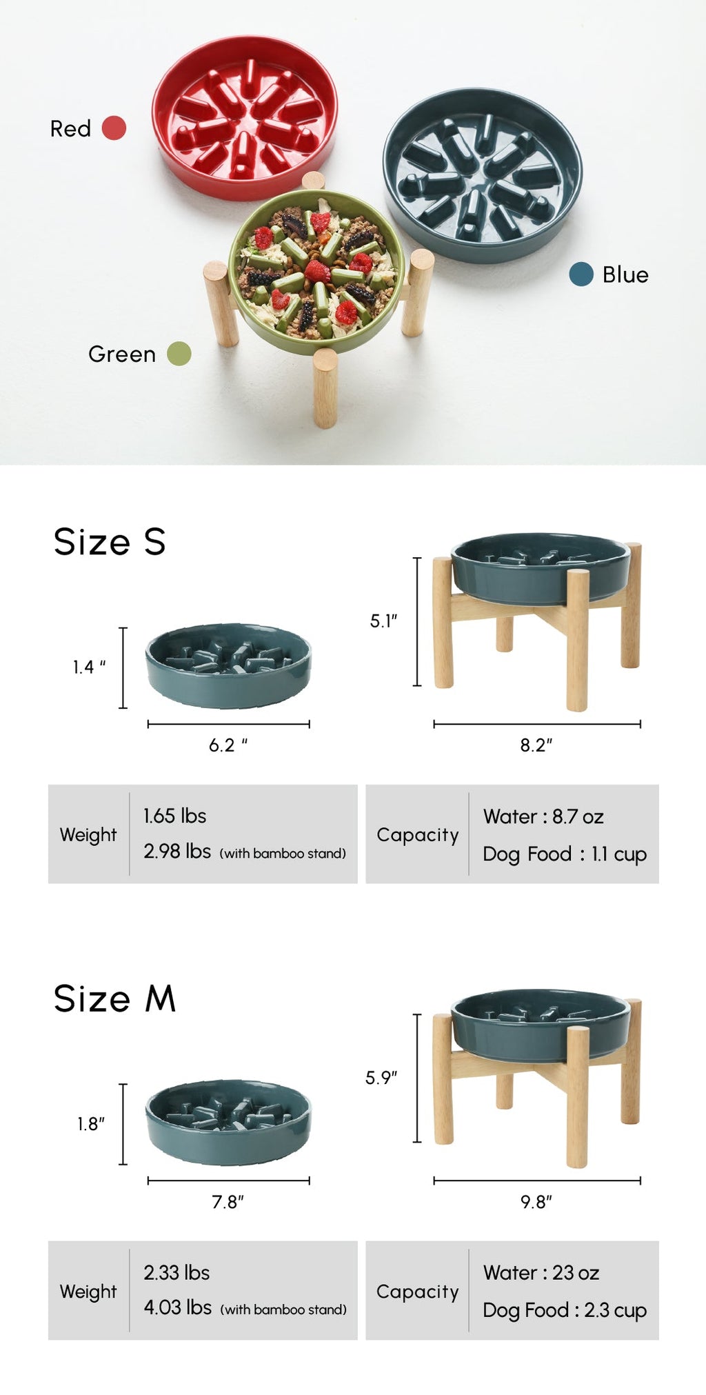 Spark Slow Feeder Dog Bowl – Ceramic, Non-Slip, Optional Wood Stand