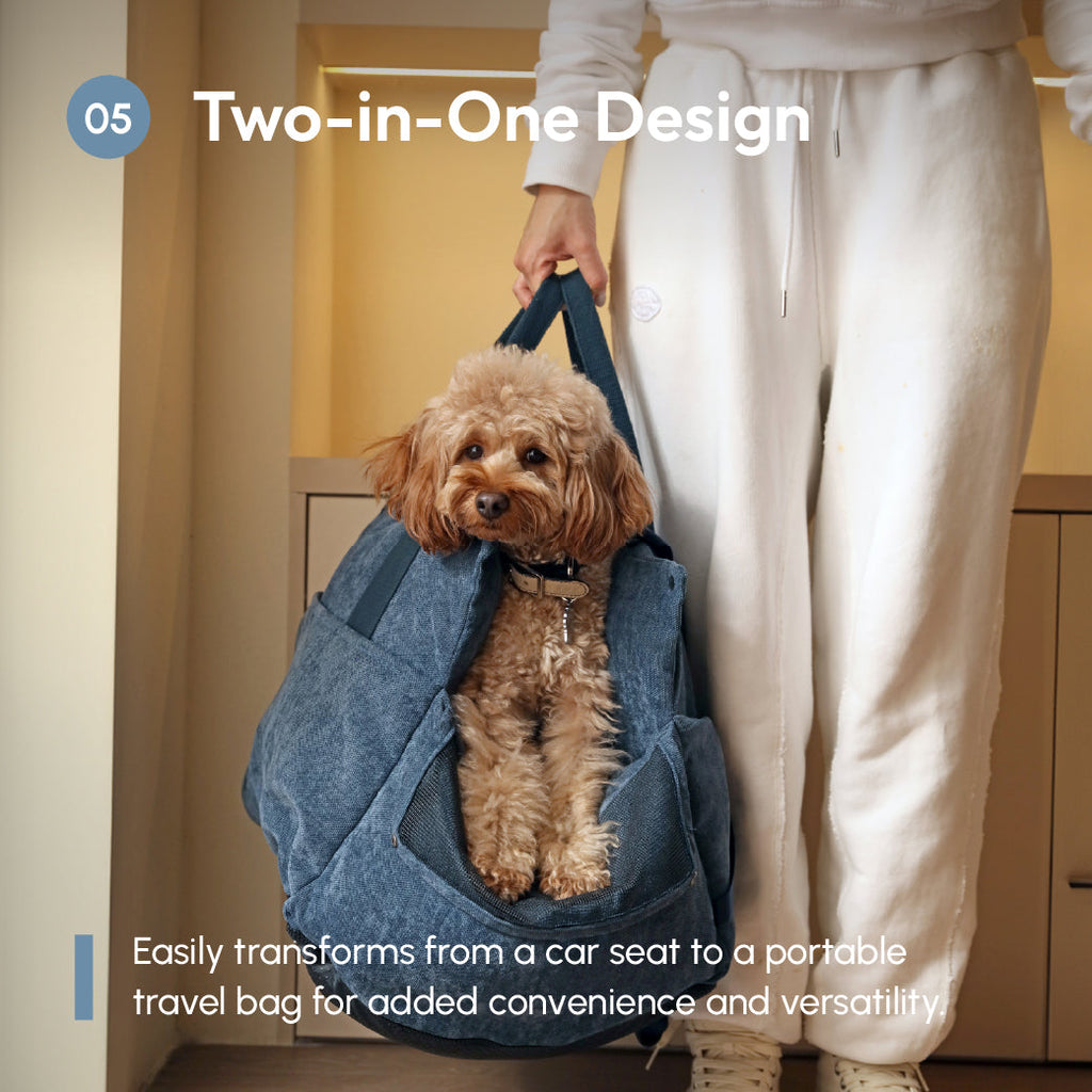 Puff Guard Dog Car Seat for Small Dogs – Convertible Travel Bag | pehomnyc (Blue)