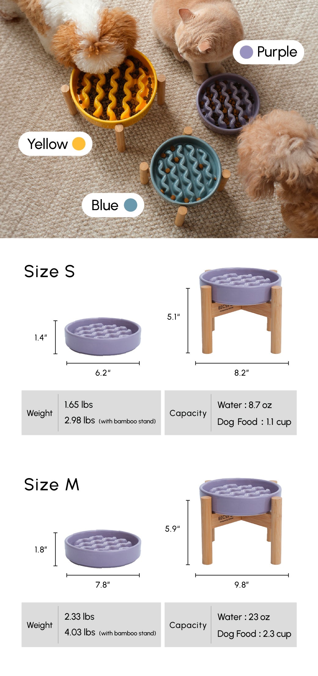 Macaroni Slow Feeder Dog Bowl – Ceramic, Non-Slip, Optional Wood Stand