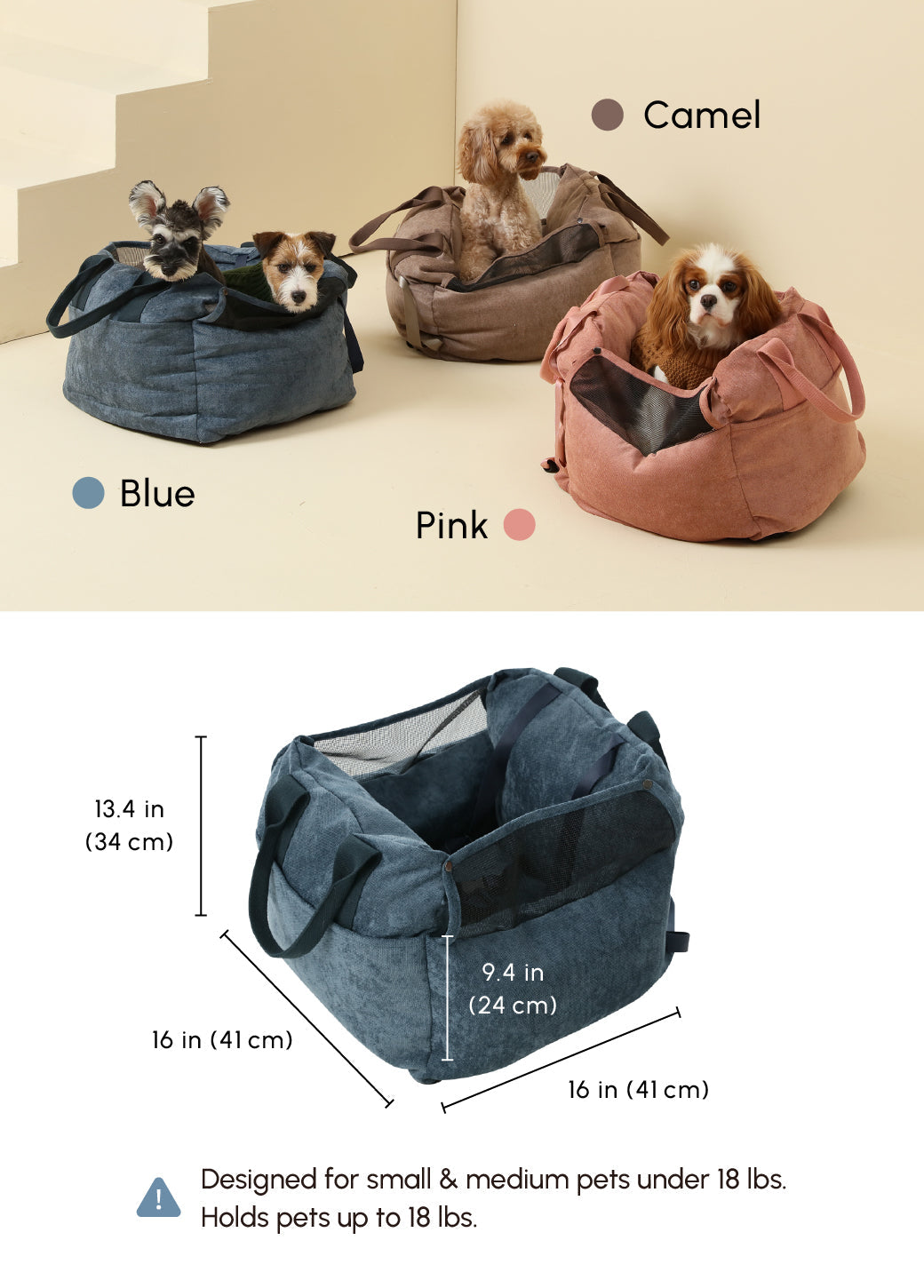 Puff Guard Dog Car Seat for Small Dogs – Convertible Travel Bag | pehomnyc (Blue)