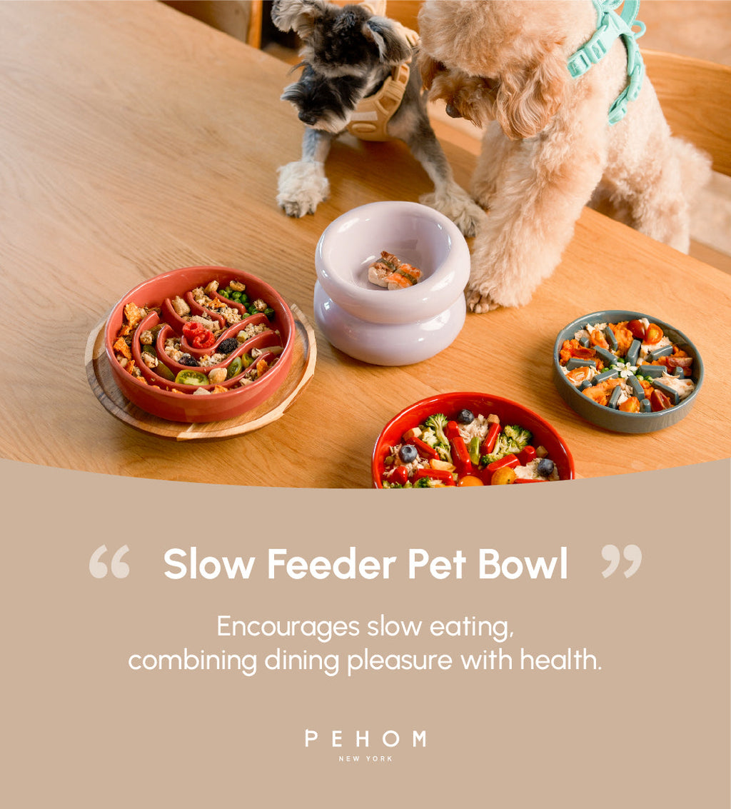 Wave Slow Feeder Dog Bowl – Ceramic, Non-Slip, Optional Wood Stand