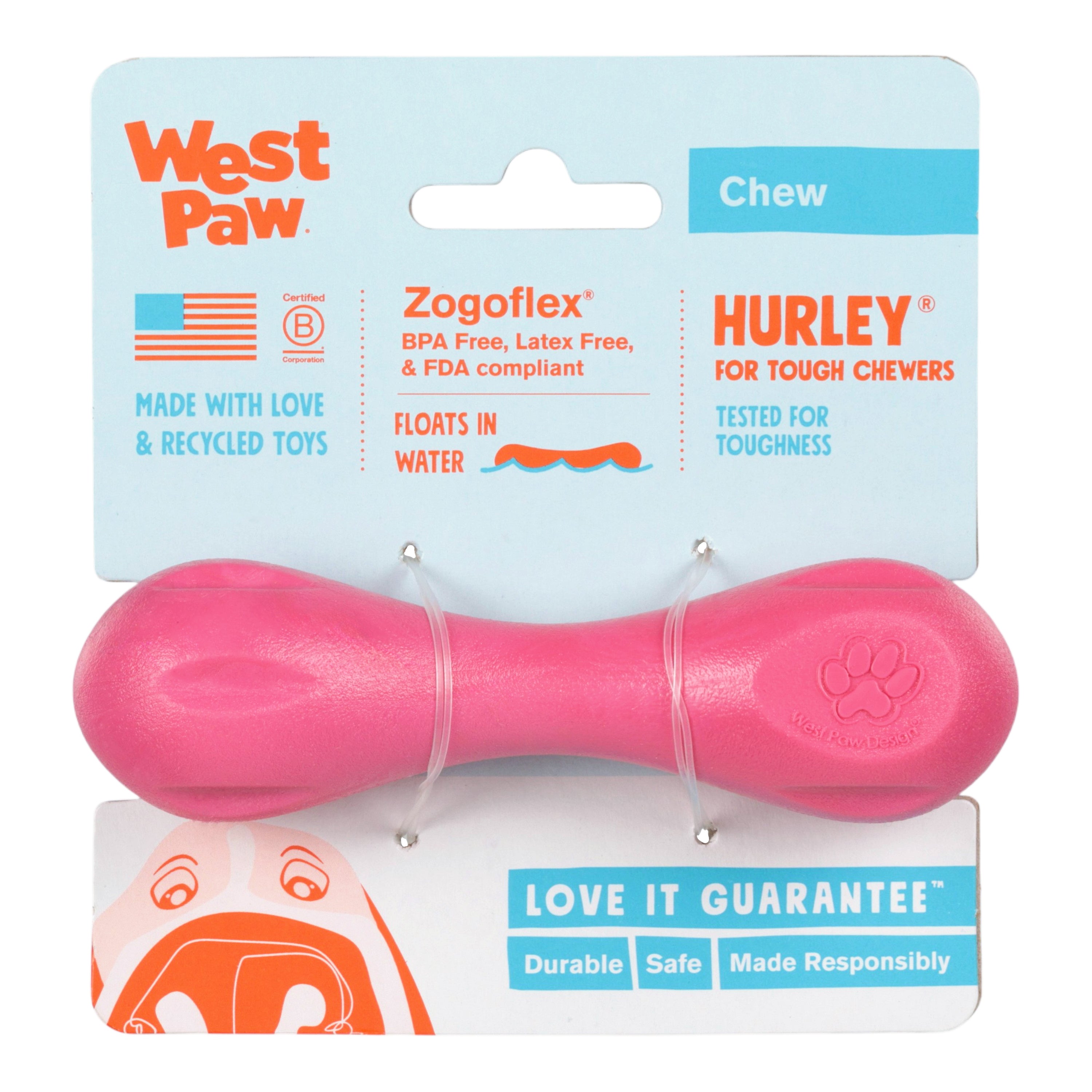 West Paw Hurley Puppy Dog Bone Chew Toy — Geranium