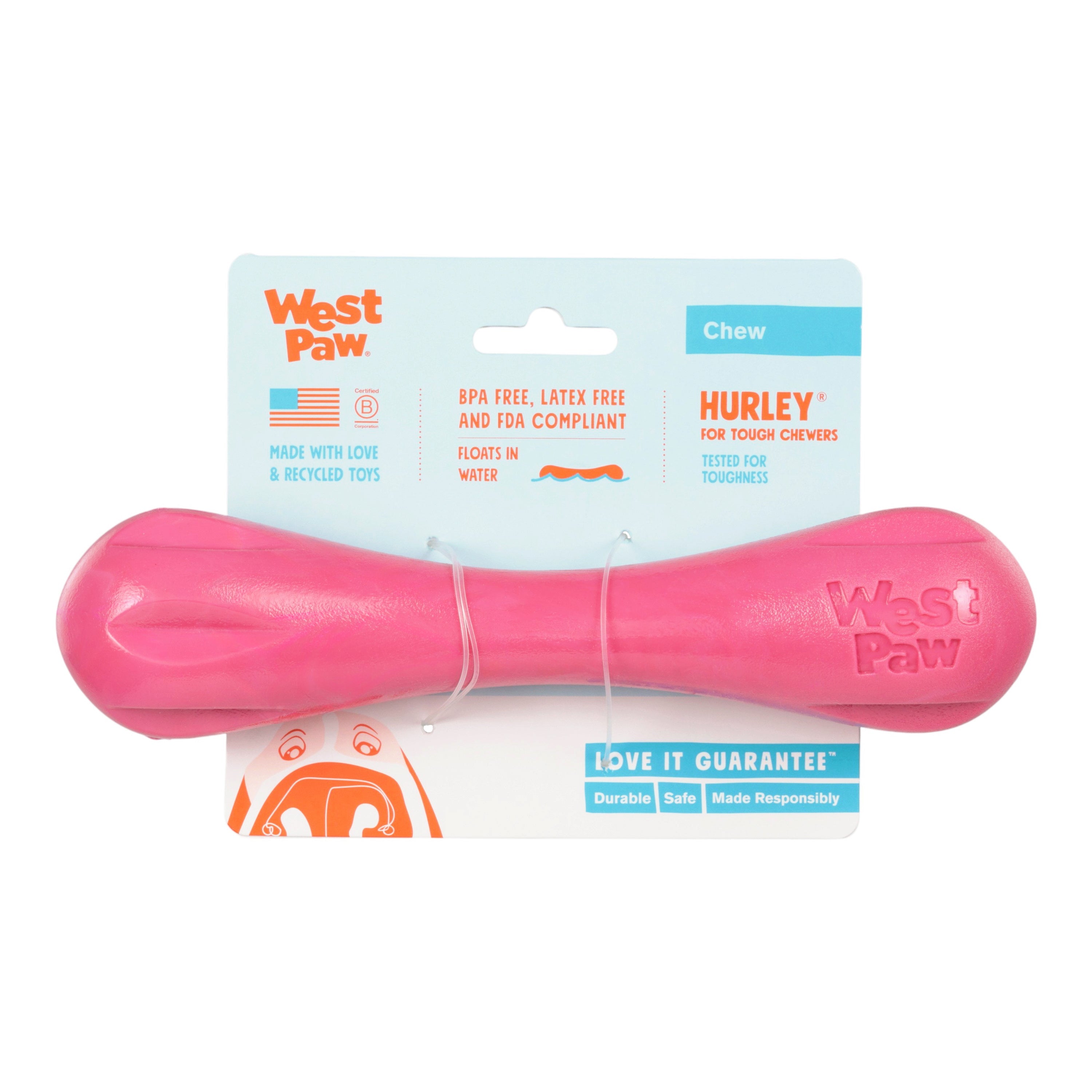 West Paw Hurley Puppy Dog Bone Chew Toy — Geranium