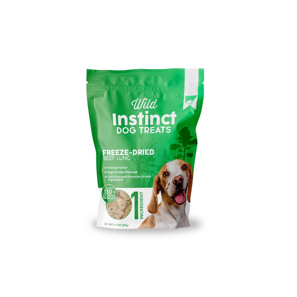 Freeze-dried beef lung dog treats by Wild Instinct Pet — single-ingredient, low-fat, grain-free, 2.1 oz