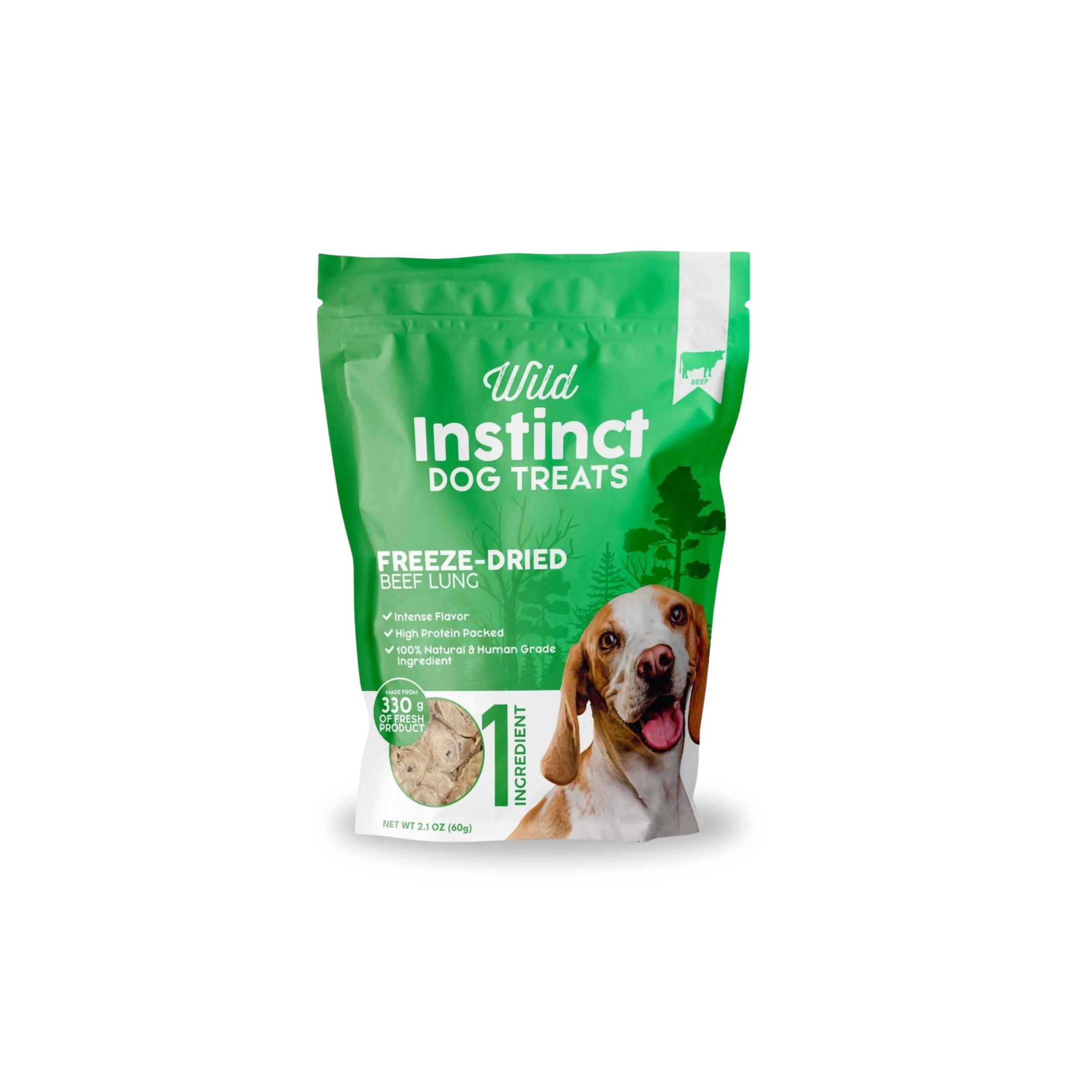 Freeze-dried beef lung dog treats by Wild Instinct Pet — single-ingredient, low-fat, grain-free, 2.1 oz