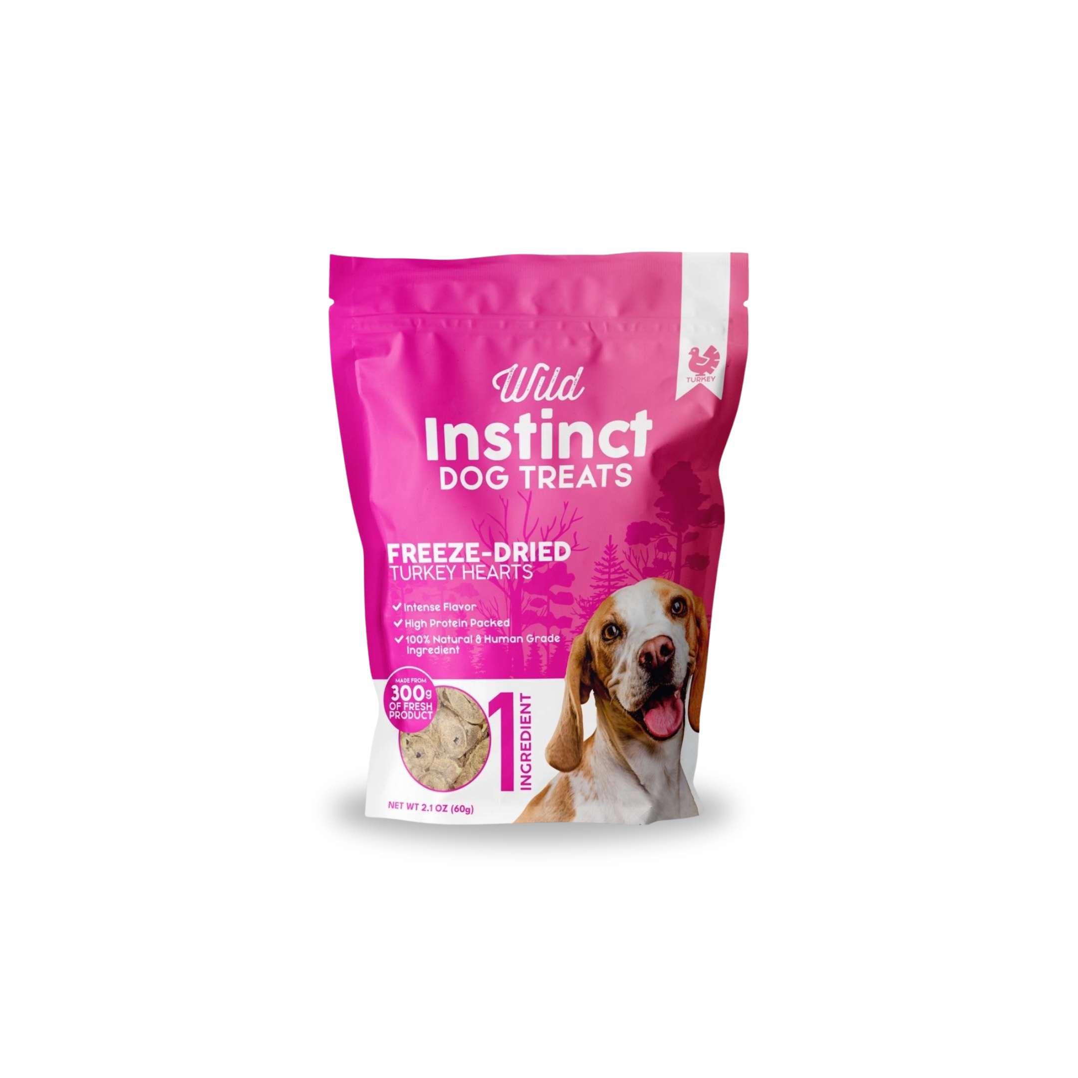 Freeze-dried turkey heart dog treats by Wild Instinct Pet — single-ingredient, lean protein, grain-free, 2.1 oz