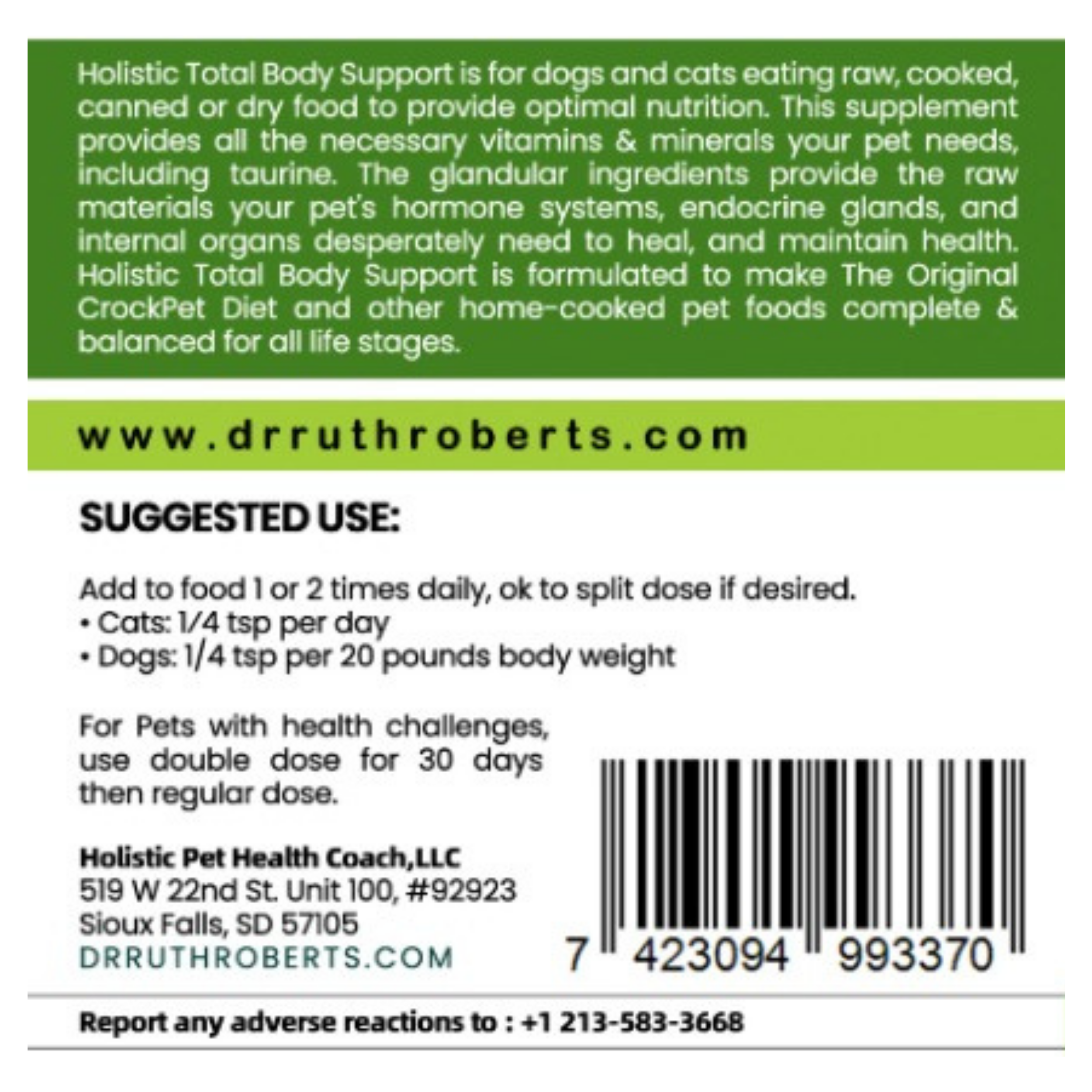 Holistic Total Body Support – Multivitamin & Glandular Supplement for Dogs & Cats | Dr. Ruth Roberts