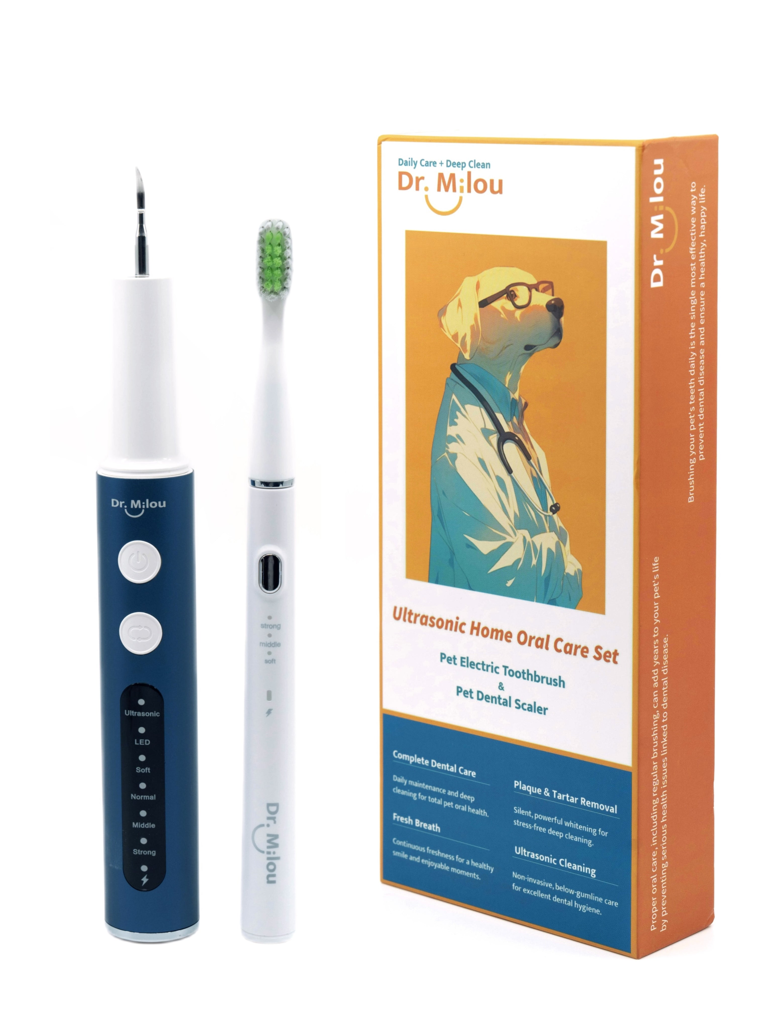 Professional Pet Dental Cleaning Kit – Ultrasonic Scaler & Electric Toothbrush | Dr. Milou