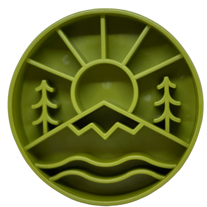 SodaPup Great Outdoors eBowl slow feeder dog bowl — orange color, top view