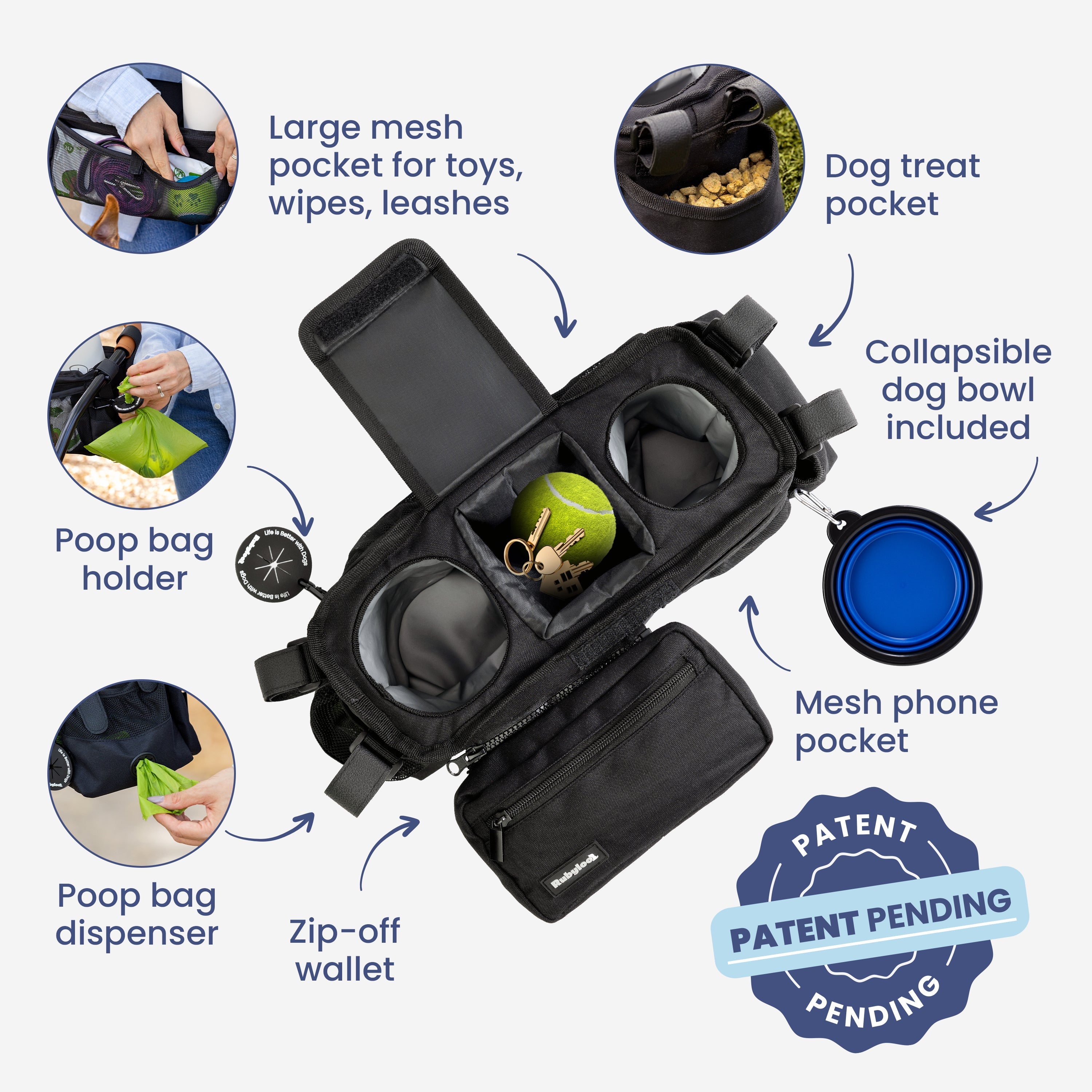 Dog Stroller Caddy Organizer – Insulated Cup Holders & Treat Pocket | Rubyloo