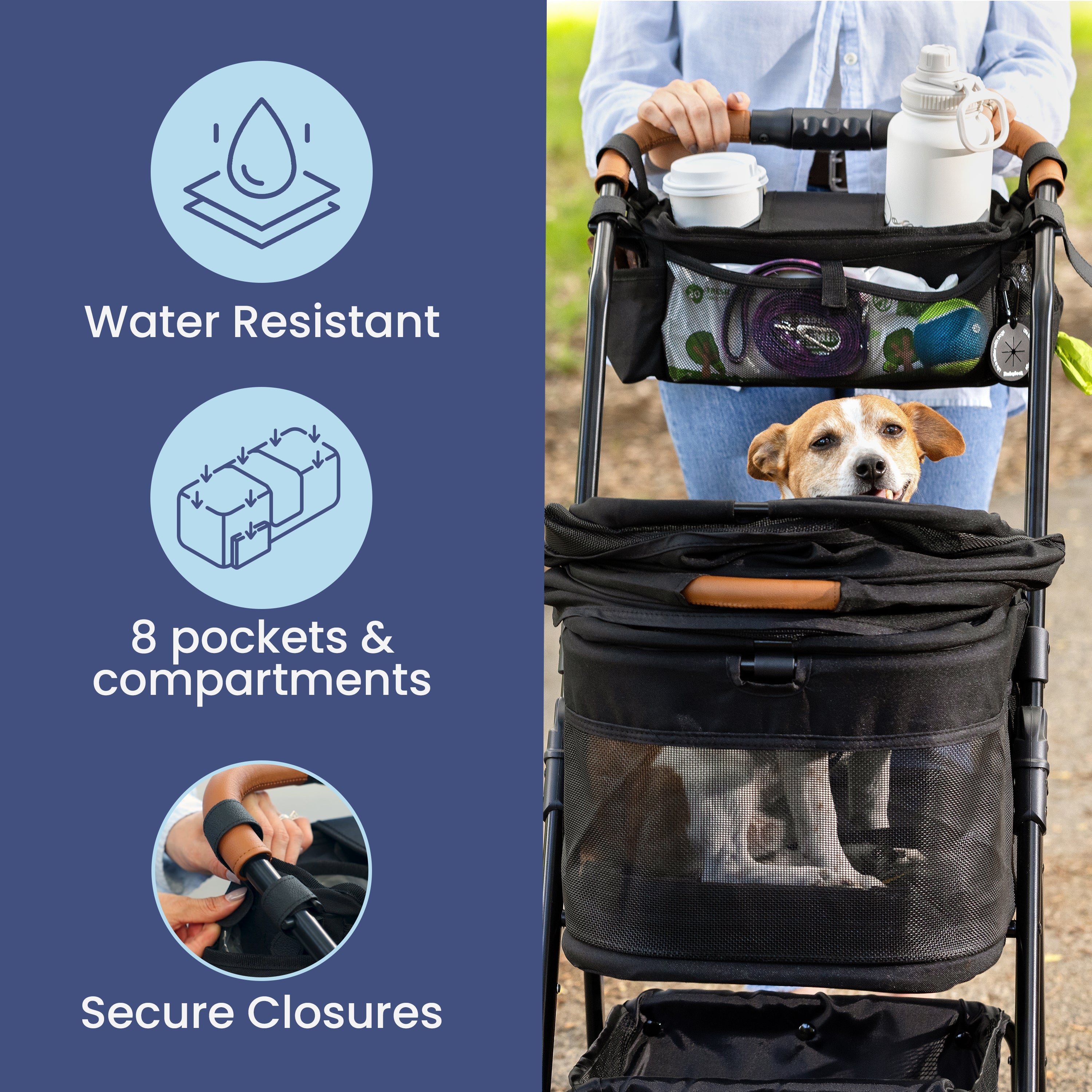 Dog Stroller Caddy Organizer – Insulated Cup Holders & Treat Pocket | Rubyloo