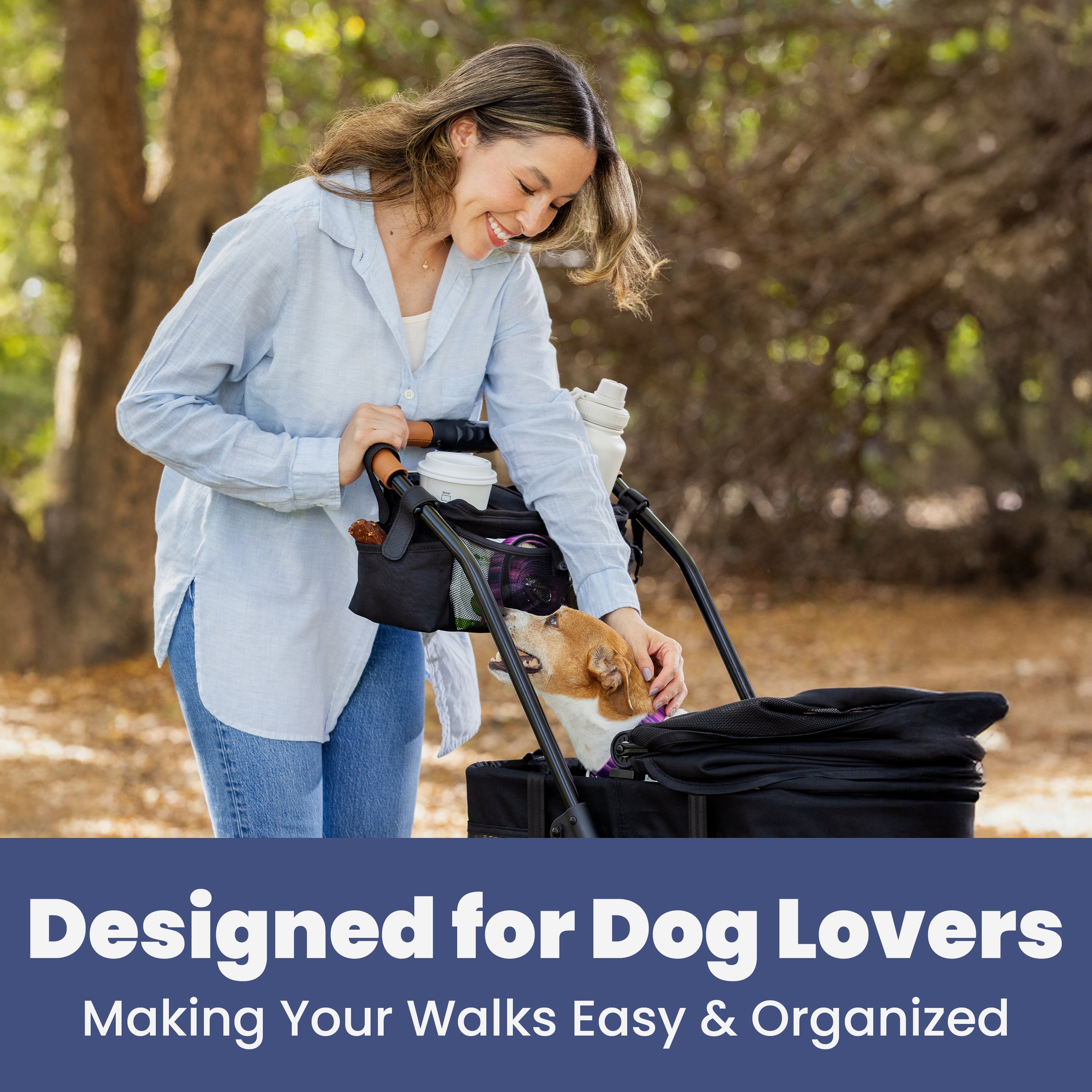 Dog Stroller Caddy Organizer – Insulated Cup Holders & Treat Pocket | Rubyloo
