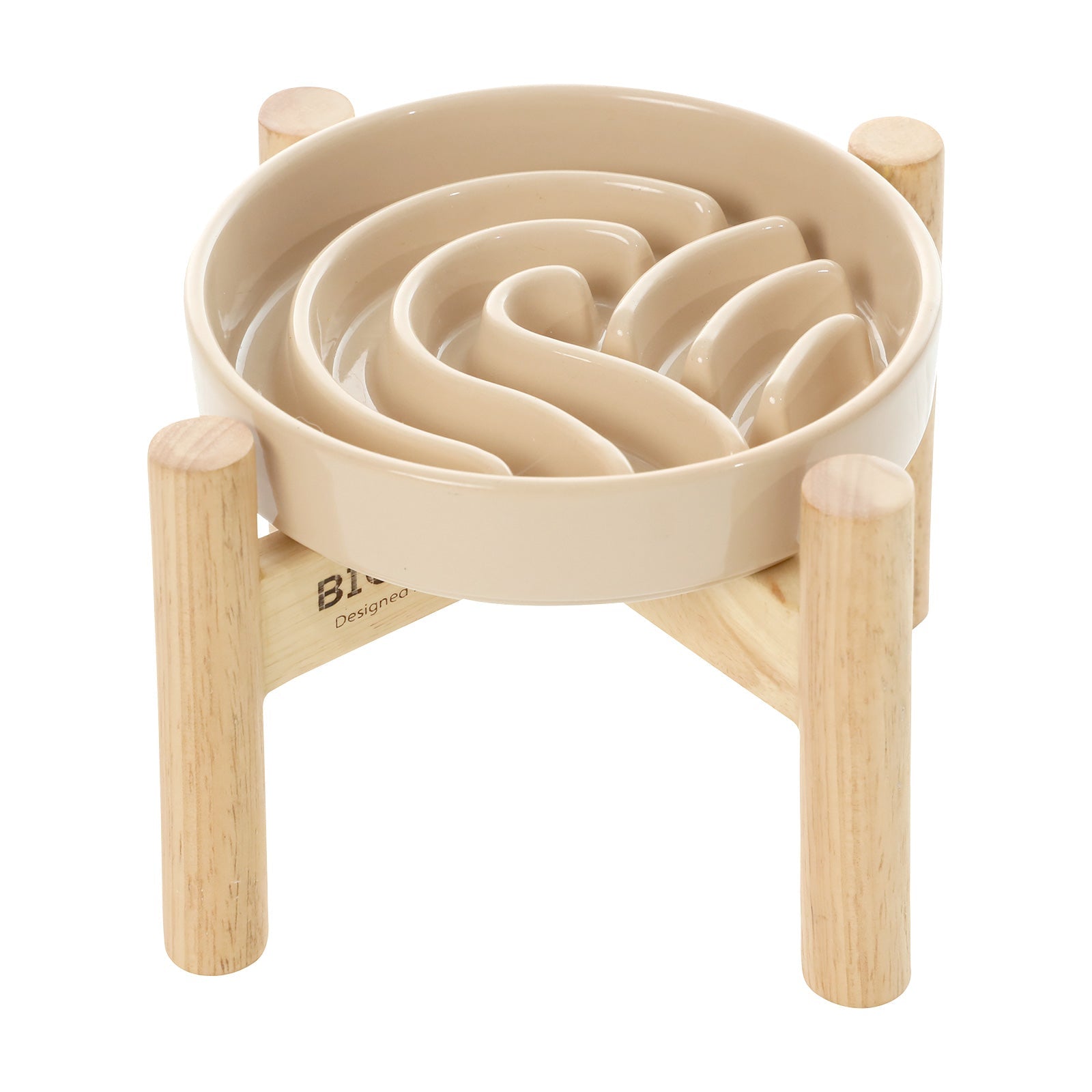 Wave Slow Feeder Dog Bowl – Ceramic, Non-Slip, Optional Wood Stand
