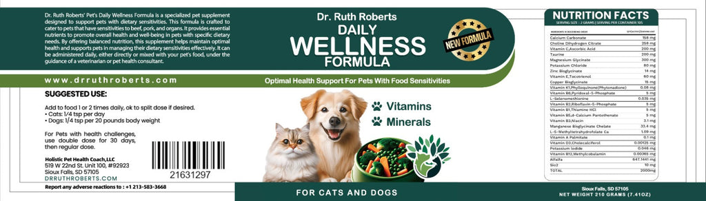 Pet's Daily Wellness Formula – Glandular-Free Daily Multivitamin for Dogs & Cats | Dr. Ruth Roberts