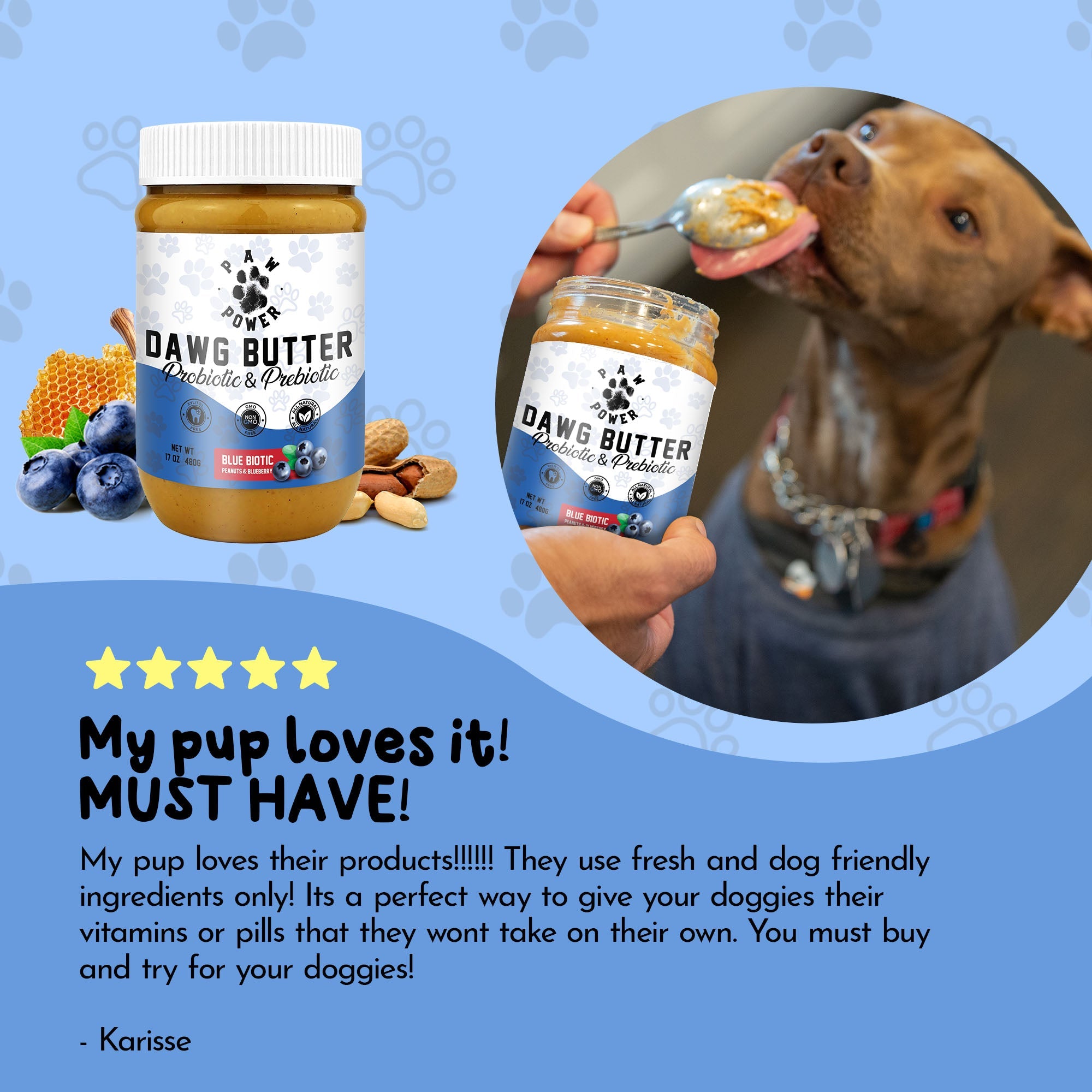 Dawg Butter Blue Biotic – Probiotic & Prebiotic Peanut Butter for Dogs | Paw Power Nutrition