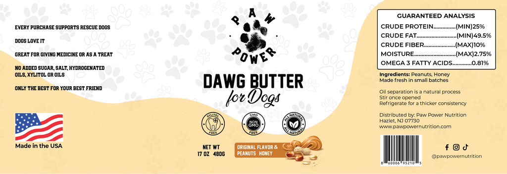 Dawg Butter Original – Dog-Safe Peanut Butter with Honey | Paw Power Nutrition