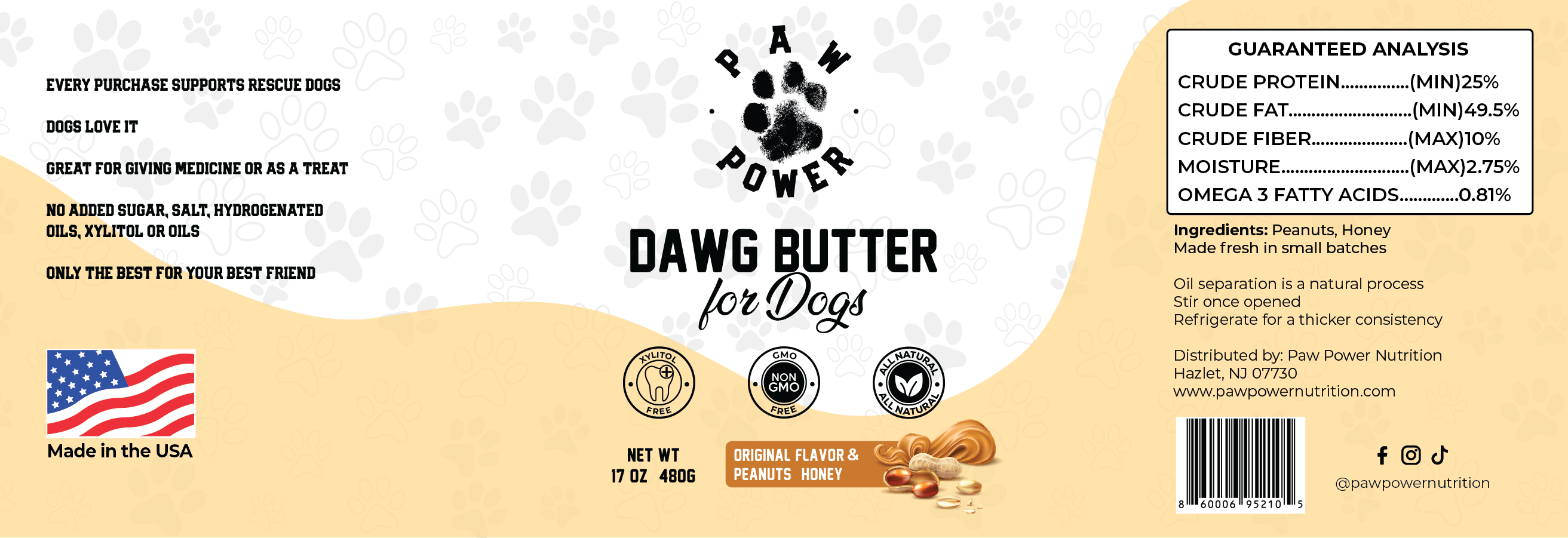 Dawg Butter Original – Dog-Safe Peanut Butter with Honey | Paw Power Nutrition
