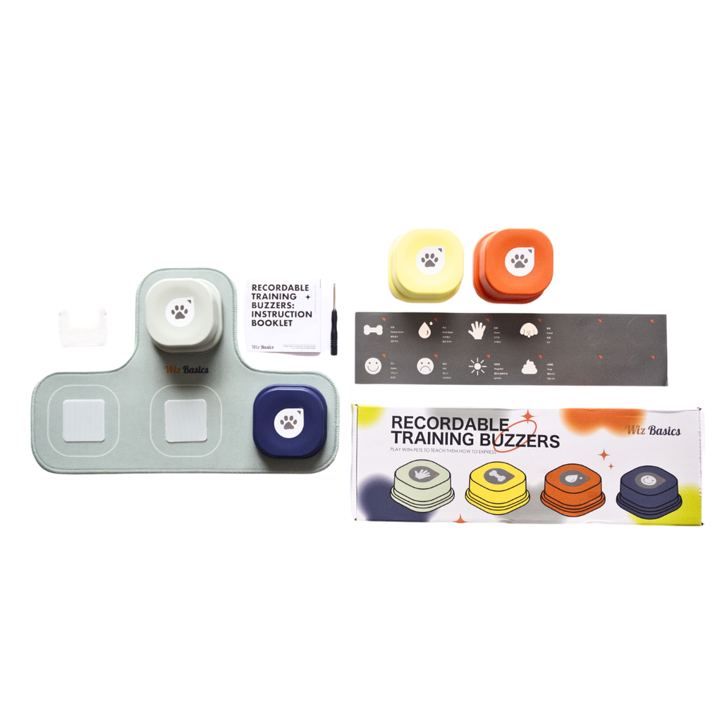 Wiz Basics Recordable Training Buttons for Dogs – Set of 4 with Mat