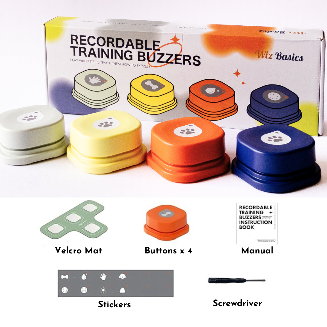Wiz Basics Recordable Training Buttons for Dogs – Set of 4 with Mat
