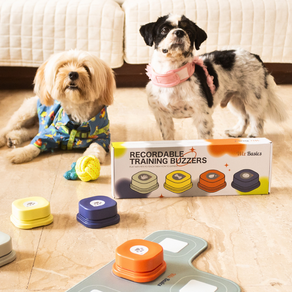 Wiz Basics Recordable Training Buttons for Dogs – Set of 4 with Mat
