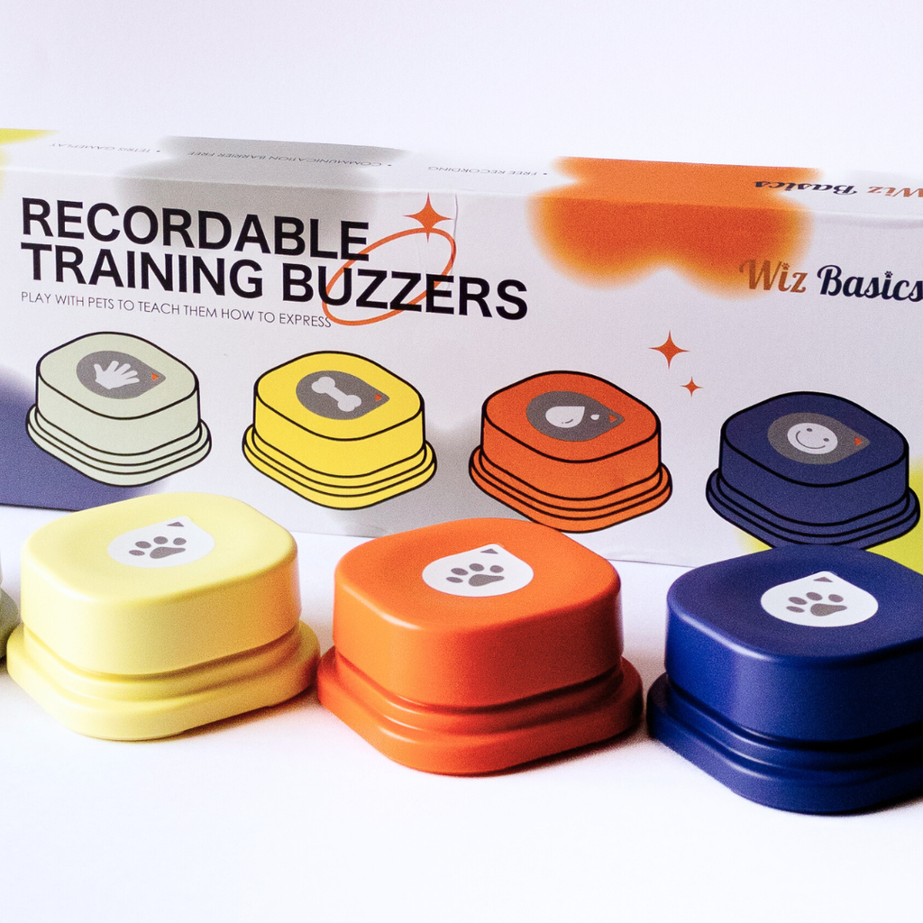Wiz Basics Recordable Training Buttons for Dogs – Set of 4 with Mat