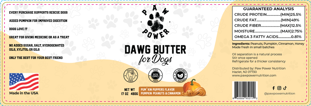 Dawg Butter Pum'kin Puppers – Pumpkin & Cinnamon Dog Peanut Butter | Paw Power Nutrition