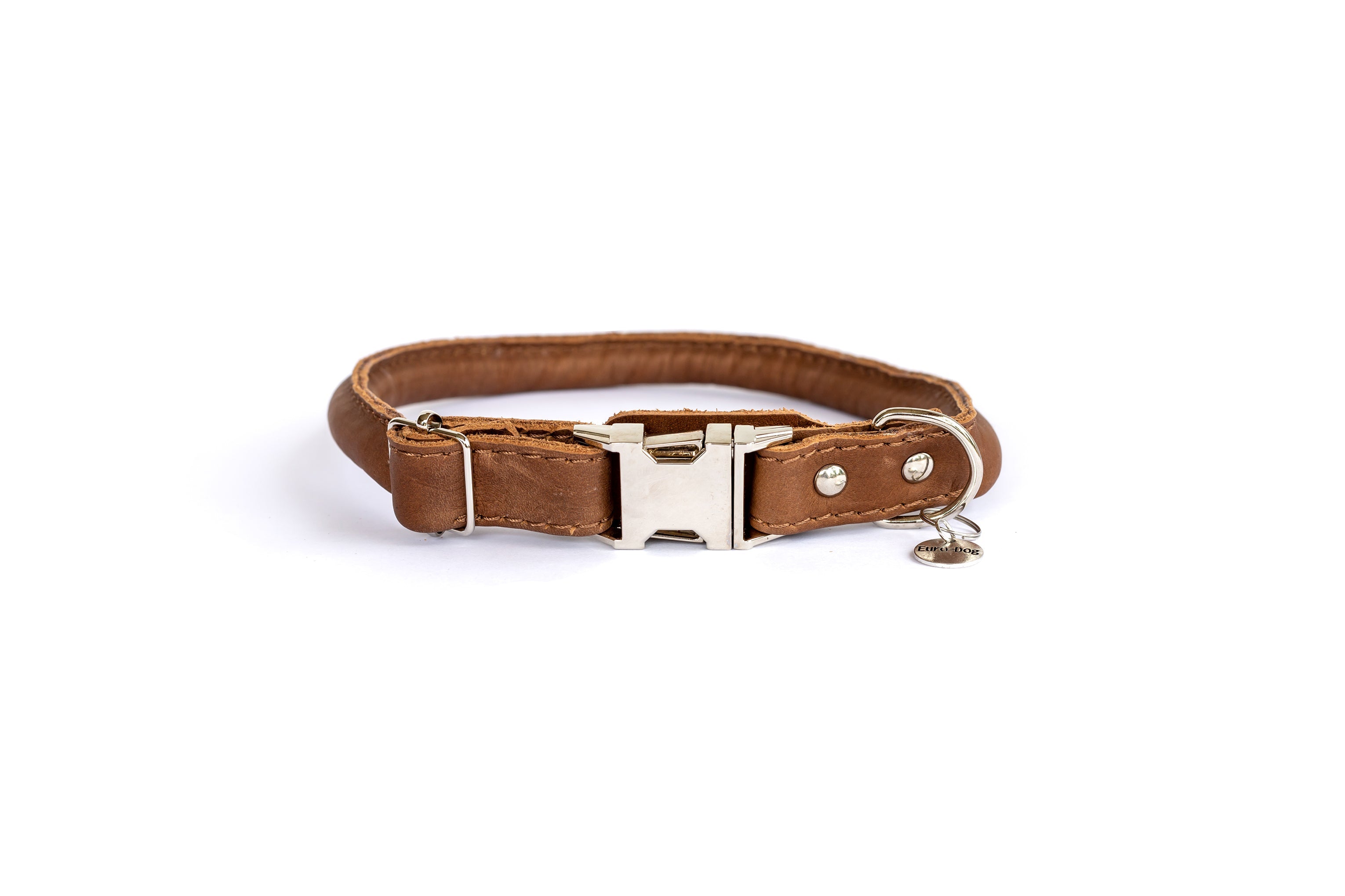 Rolled Style Light Brown Leather Quick-Release Dog Collar | Euro-Dog