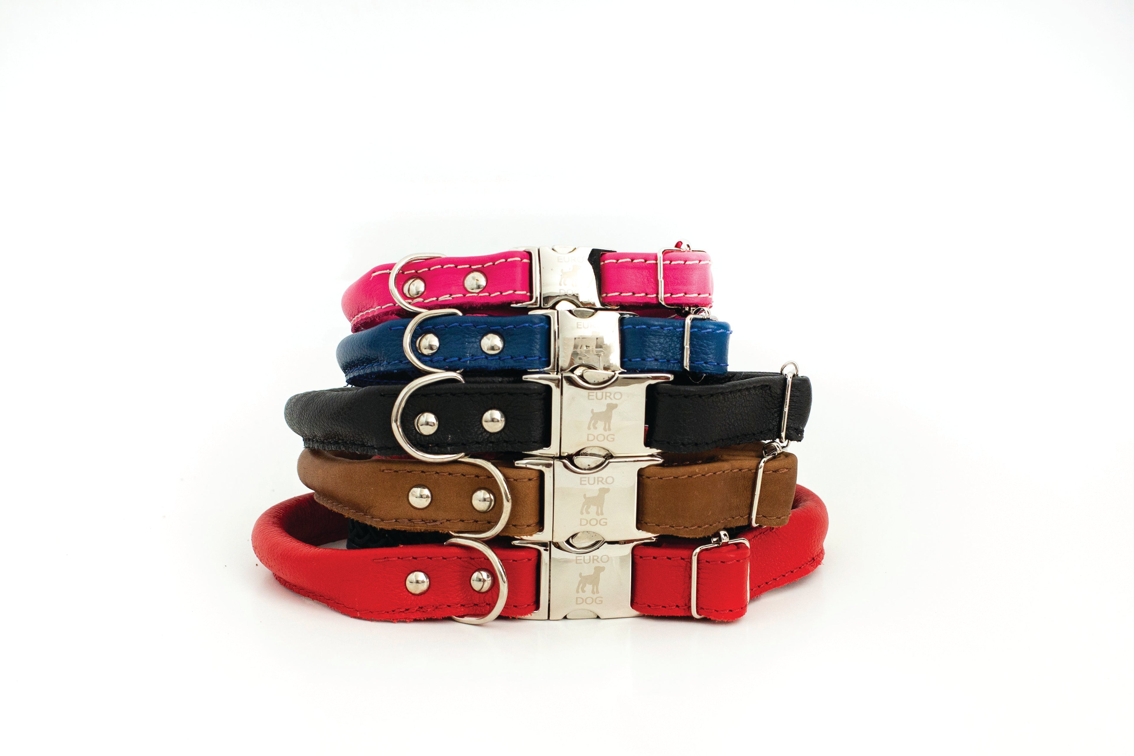 Rolled Style Blue Leather Quick-Release Dog Collar | Euro-Dog
