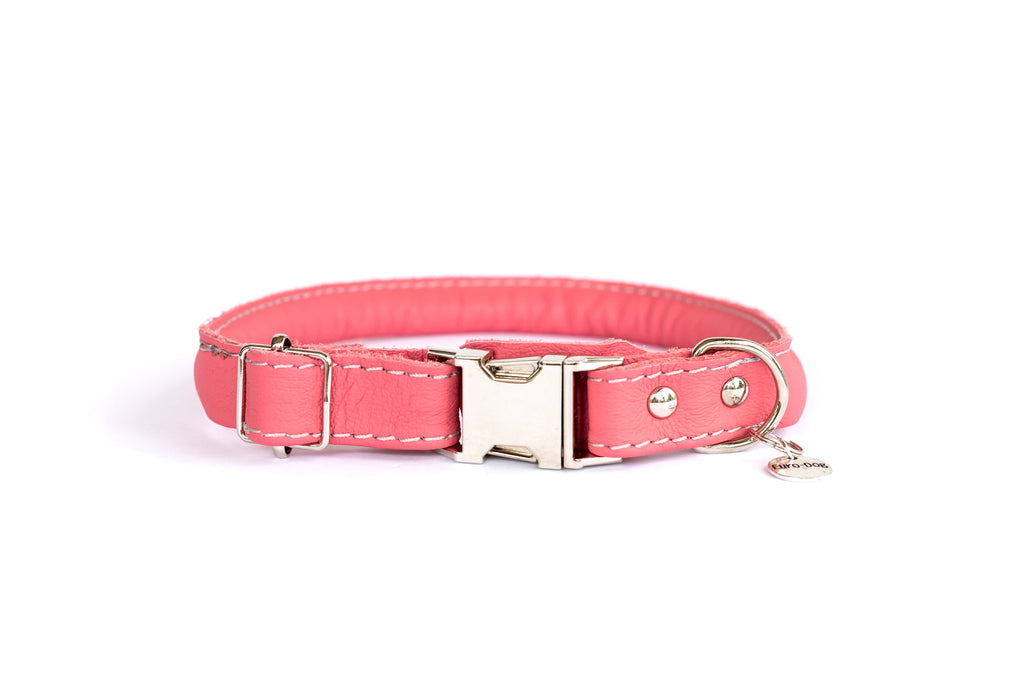 Rolled Style Pink Leather Quick-Release Dog Collar | Euro-Dog