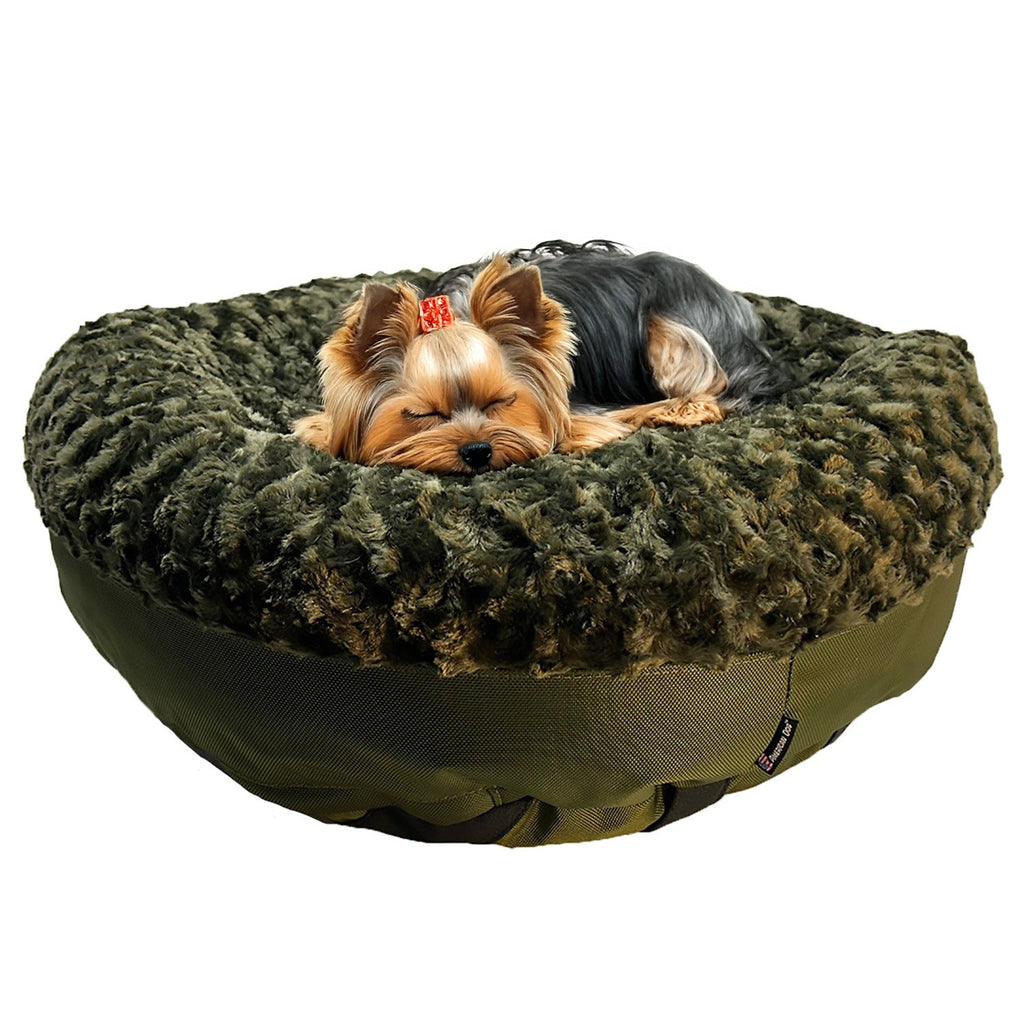 Roundbolsteredolivefurvanawithayorkie - Doggo Dream Shop