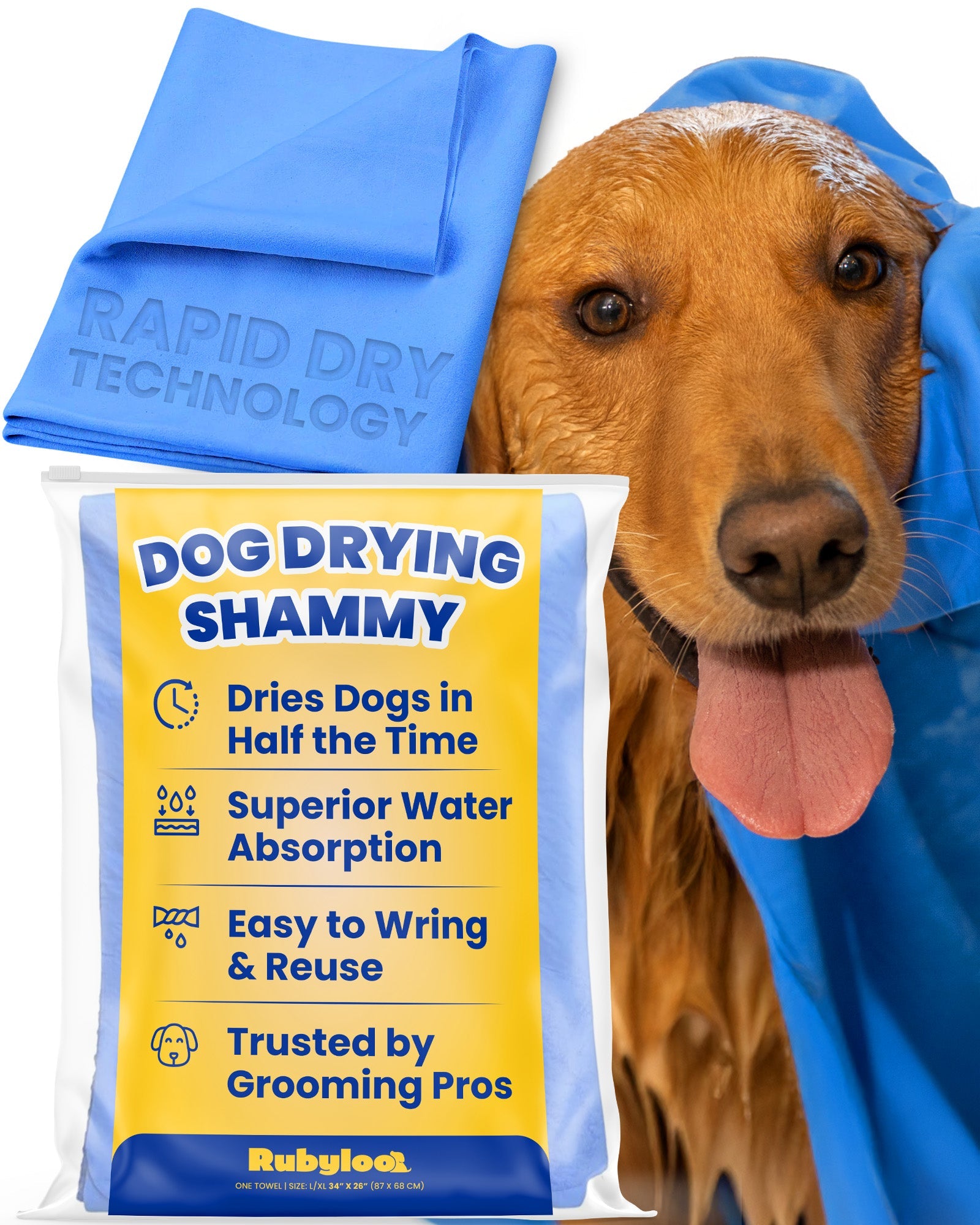 Dog Drying Shammy Towel – Dries 2x Faster Than Cotton | Rubyloo