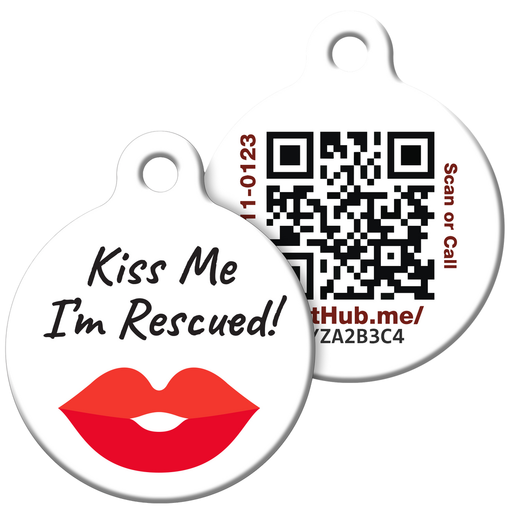 PetHub QR Pet ID Tag – Kiss Me I’m Rescued – Pet ID Tag | Doggo Dream Shop