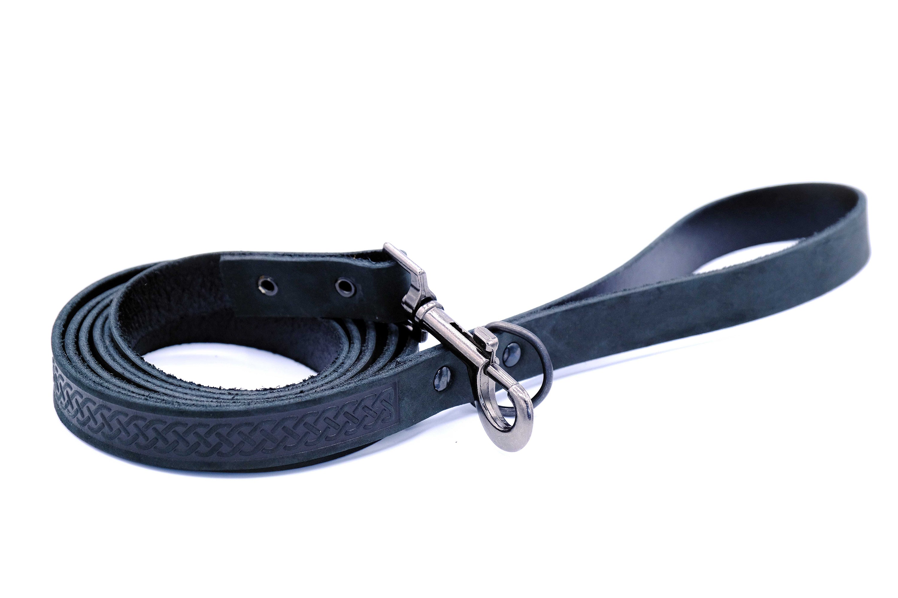 Celtic Sport Midnight Black Leather Dog Leash | Euro-Dog