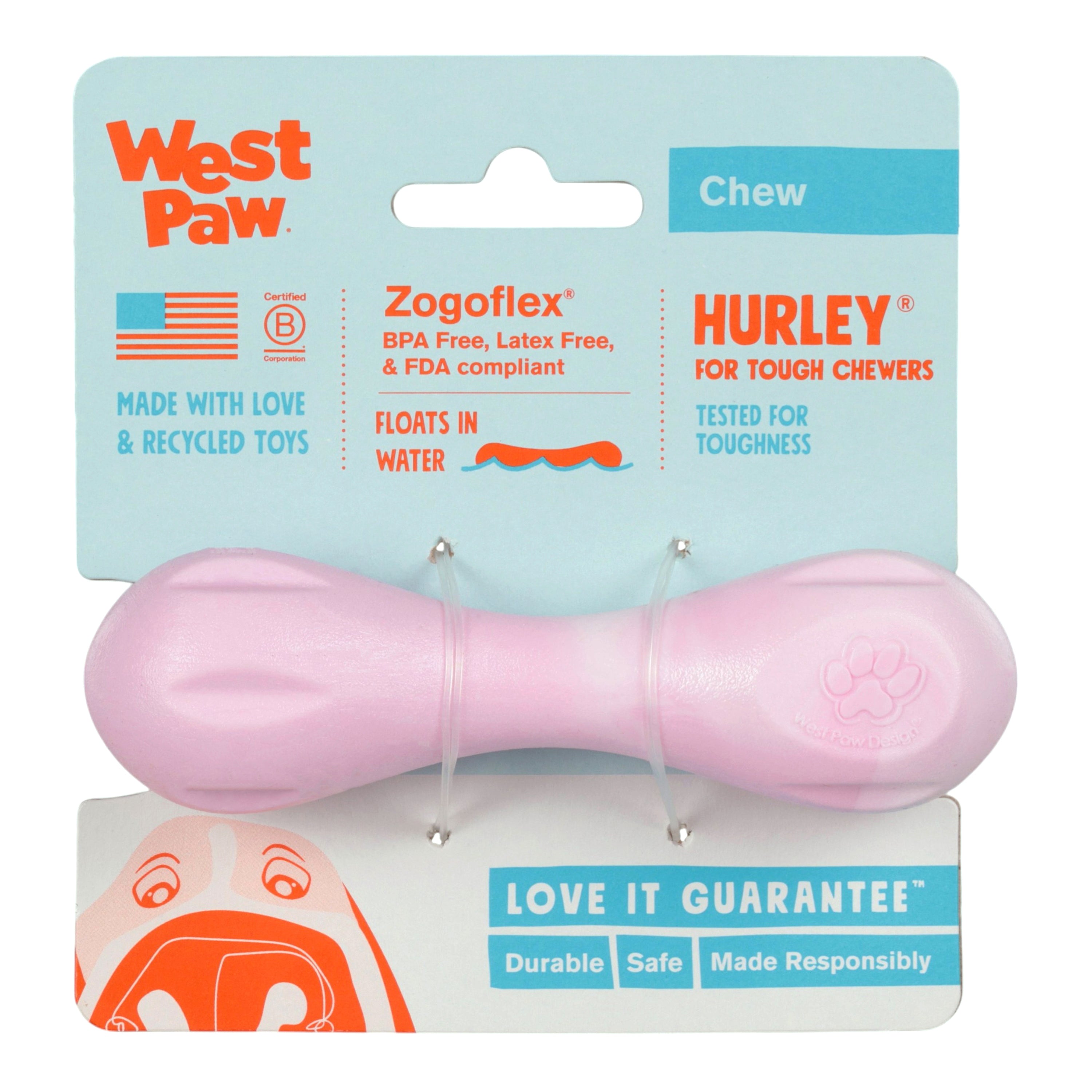 West Paw Hurley Puppy Dog Bone Chew Toy — Bubblegum Swirl