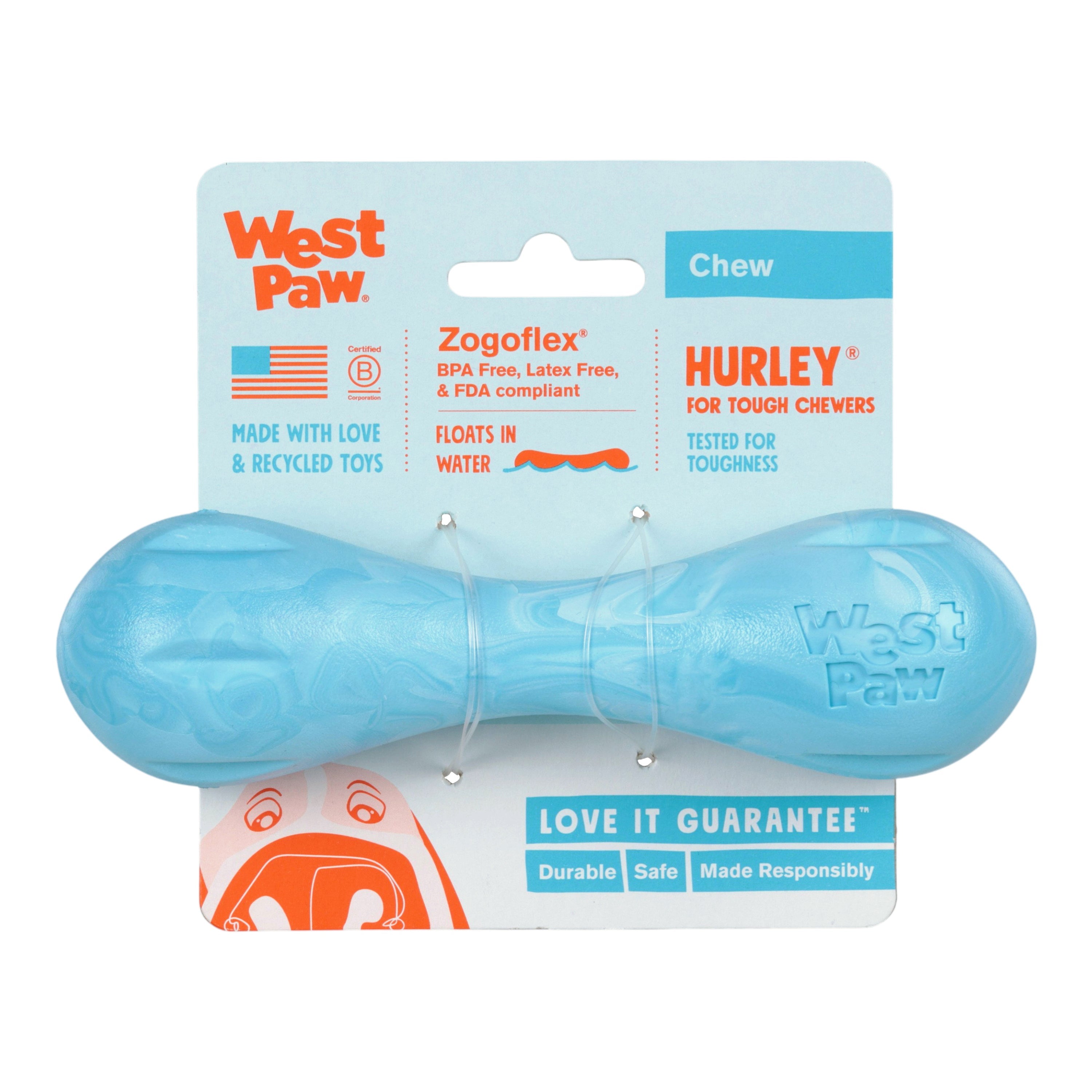 West Paw Hurley Dog Bone Chew Toy – Aqua Swirl