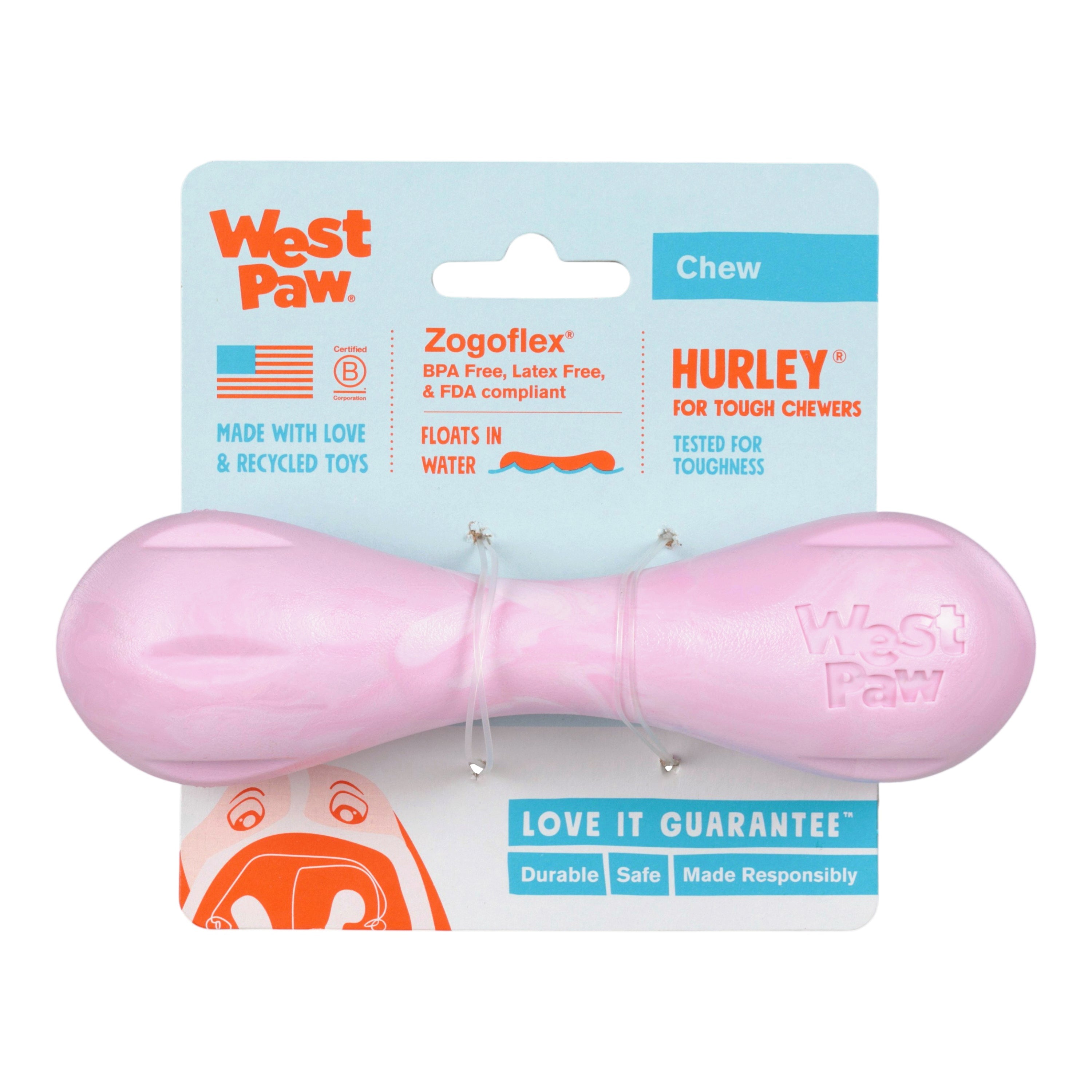 West Paw Hurley Puppy Dog Bone Chew Toy — Bubblegum Swirl