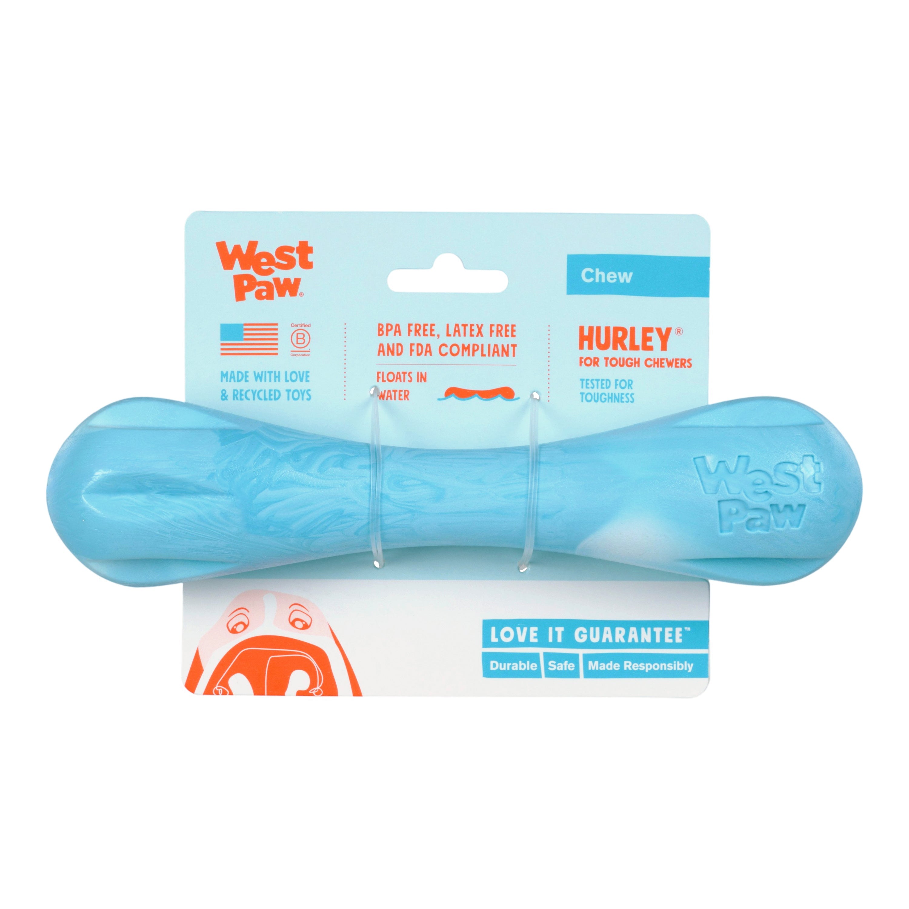 West Paw Hurley Dog Bone Chew Toy – Aqua Swirl