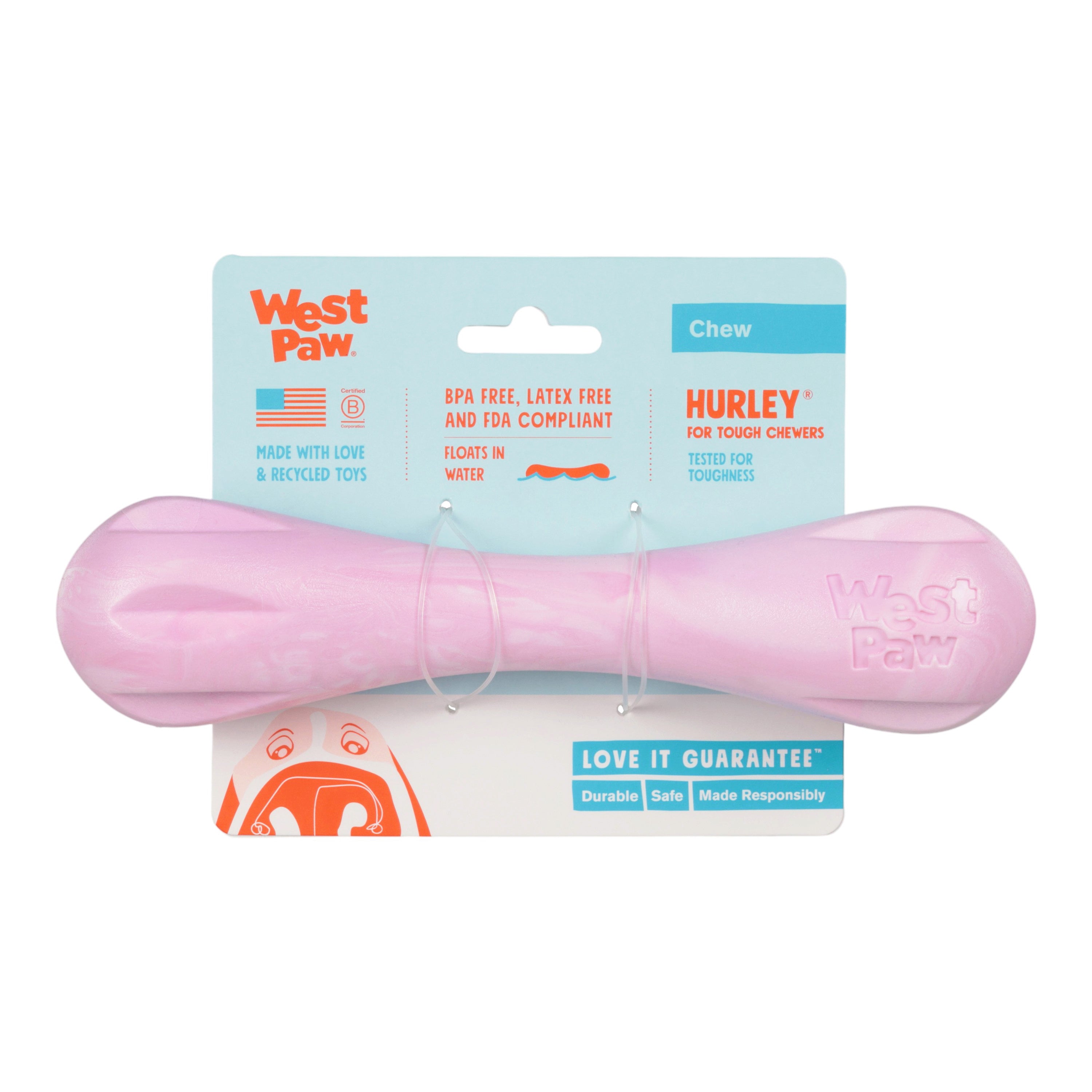 West Paw Hurley Puppy Dog Bone Chew Toy — Bubblegum Swirl