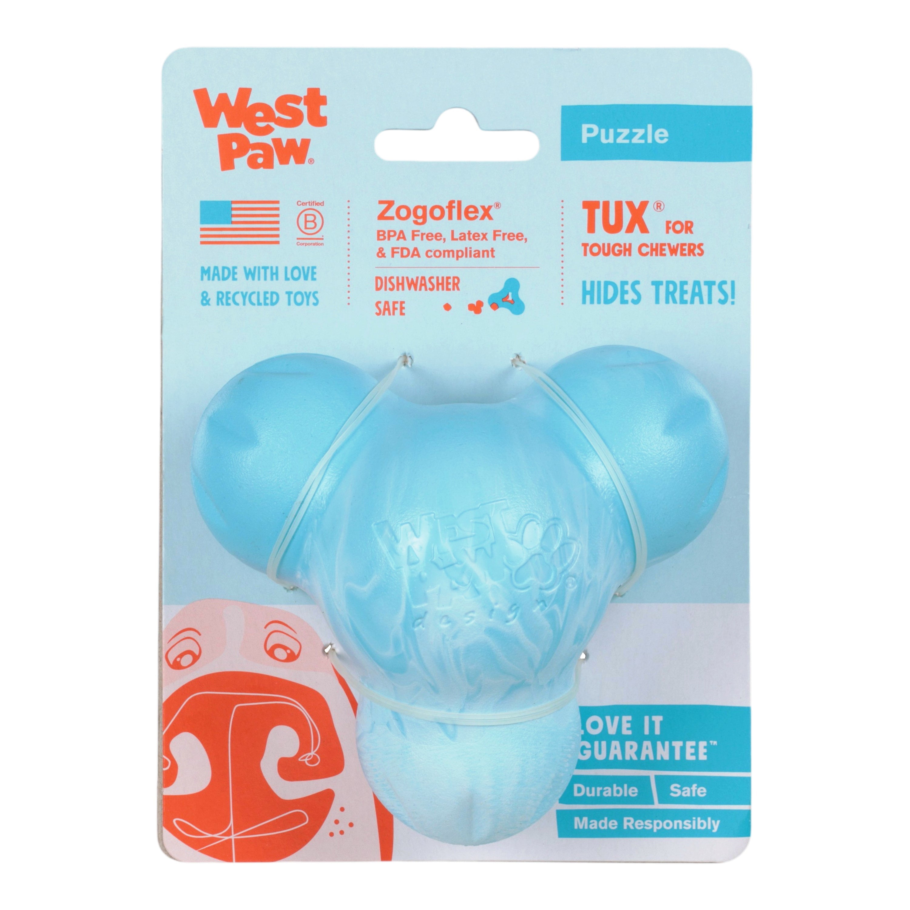 West Paw Tux Treat Dispensing Chew Toy – Aqua Swirl