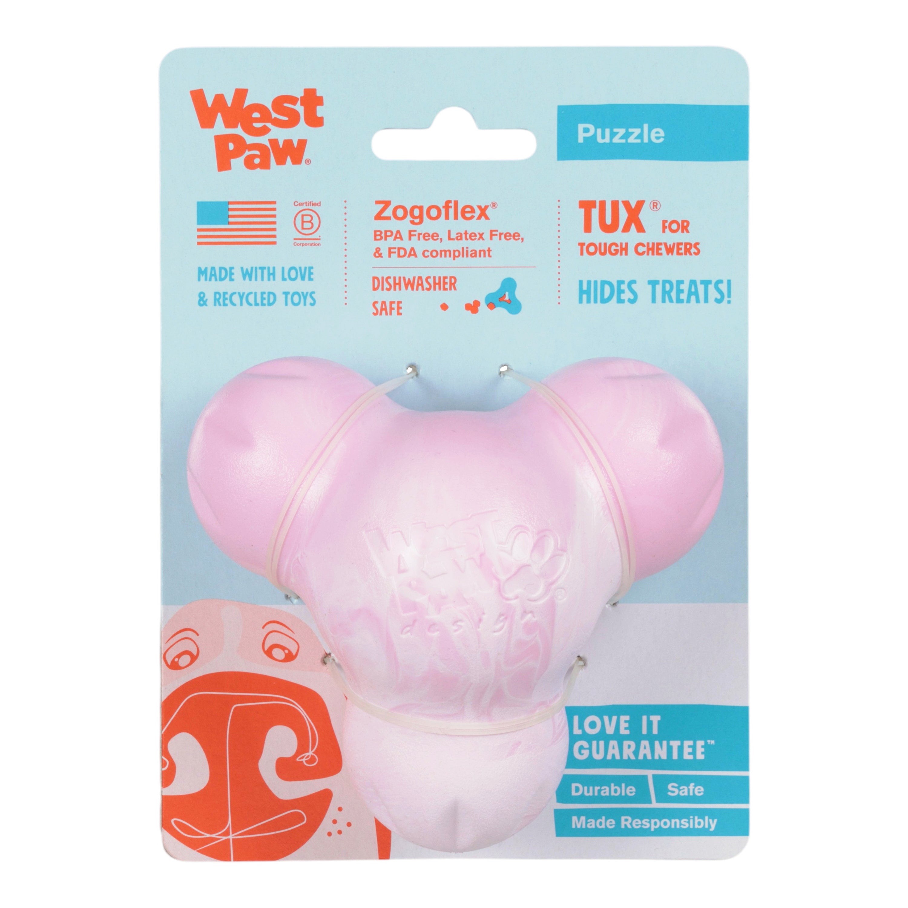 West Paw Tux Treat Dispensing Chew Toy – Bubblegum Swirl