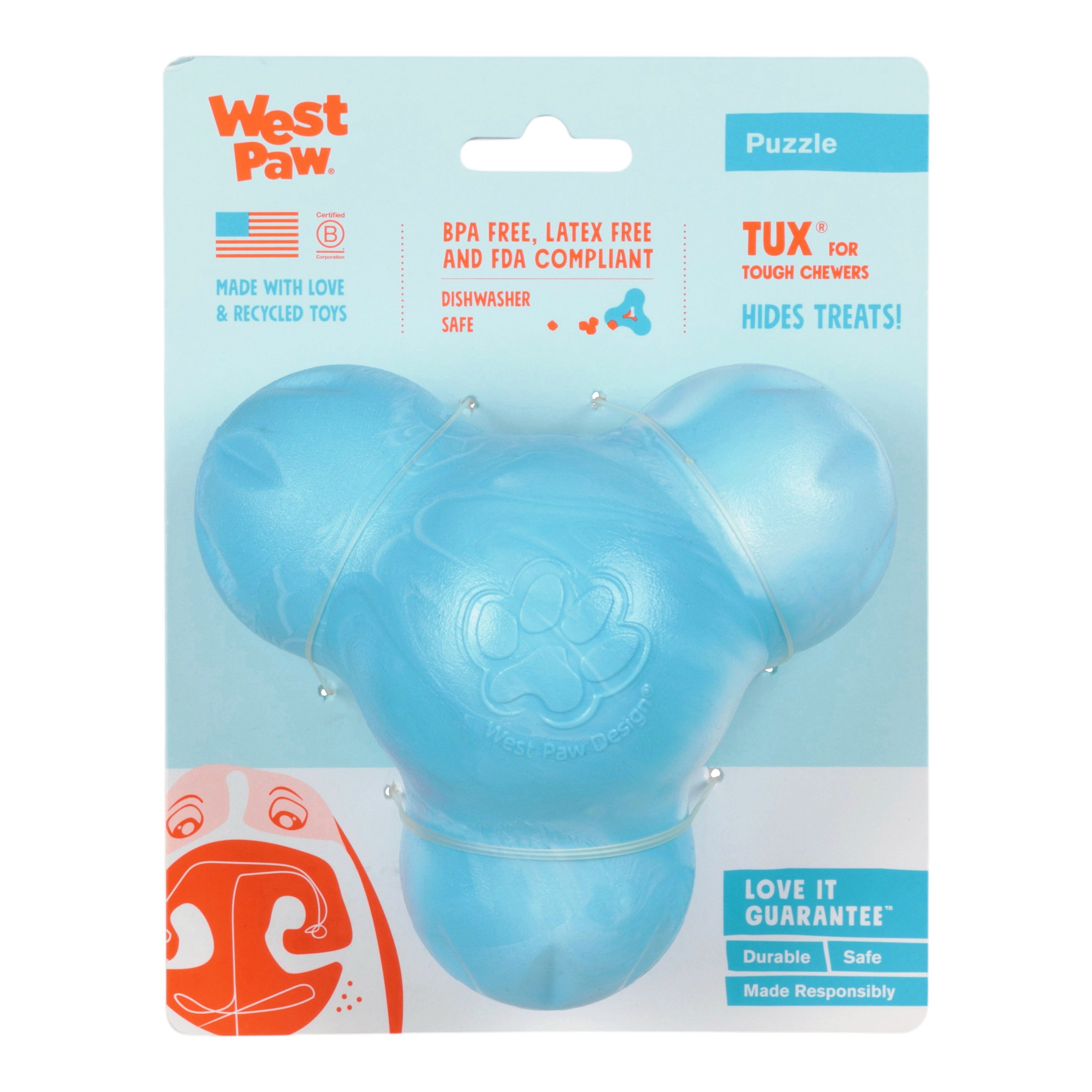 West Paw Tux Treat Dispensing Chew Toy – Aqua Swirl