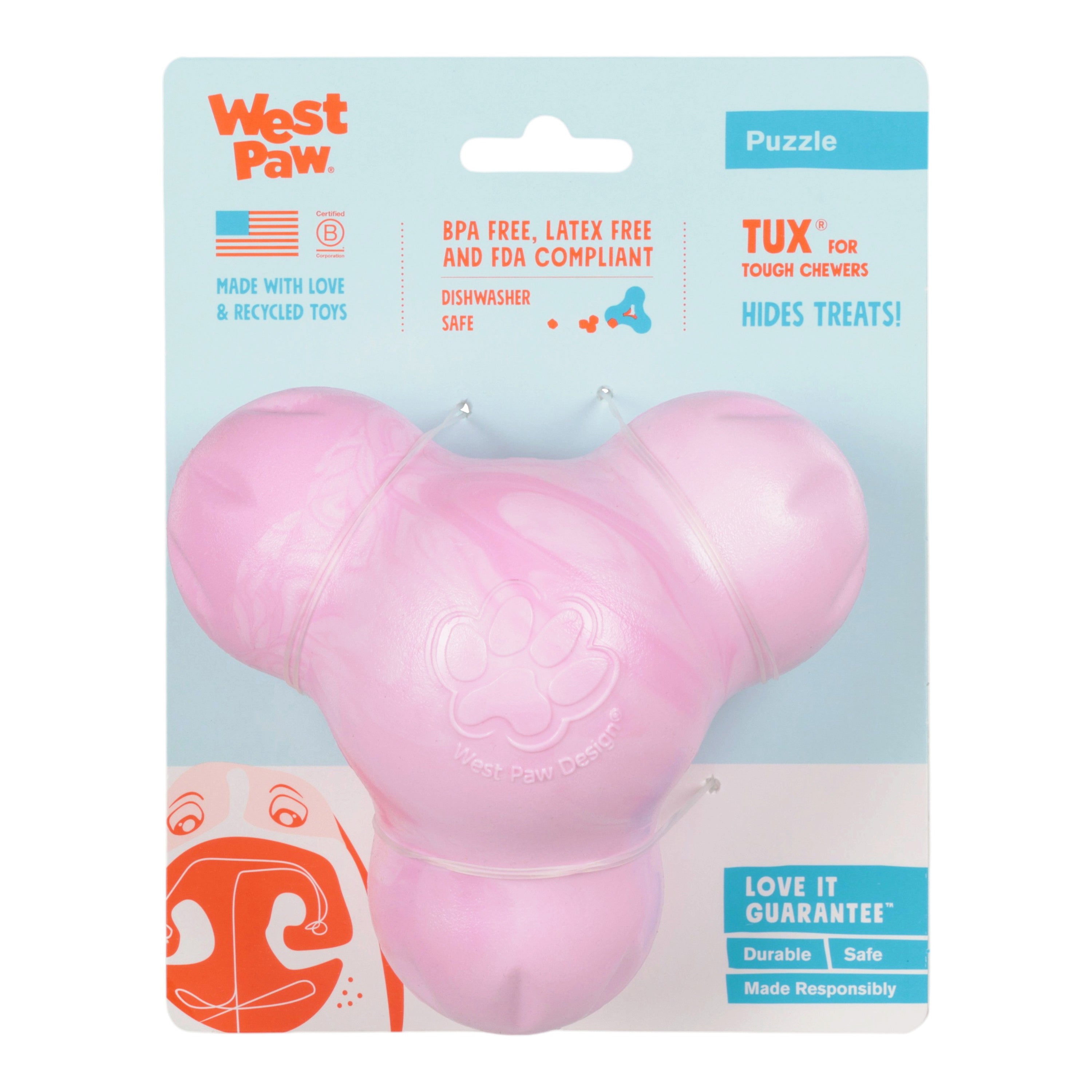West Paw Tux Treat Dispensing Chew Toy – Bubblegum Swirl