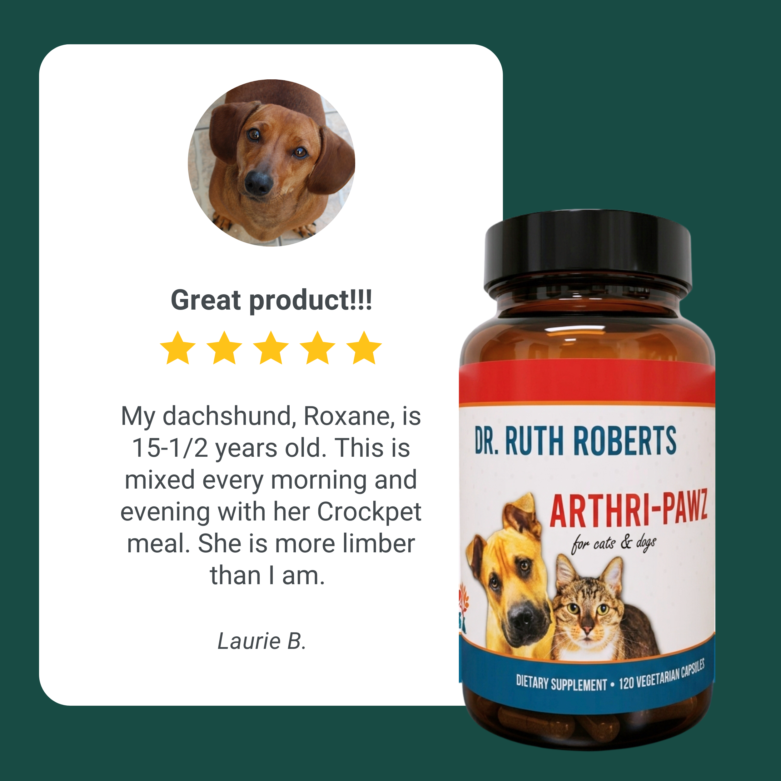 Arthri-Pawz Joint Supplement for Dogs & Cats – Glucosamine, UC-II Collagen | Dr. Ruth Roberts
