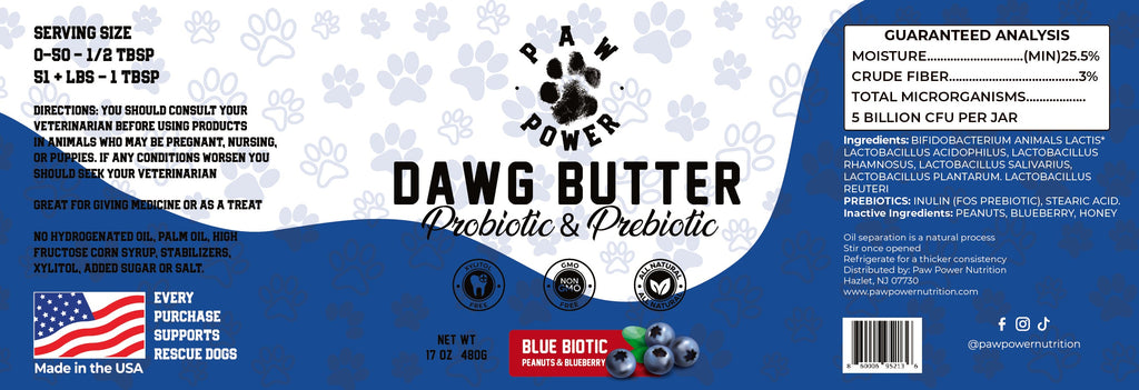 Dawg Butter Blue Biotic – Probiotic & Prebiotic Peanut Butter for Dogs | Paw Power Nutrition
