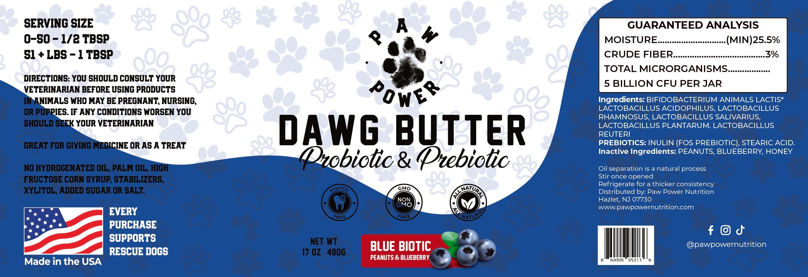 Dawg Butter Blue Biotic – Probiotic & Prebiotic Peanut Butter for Dogs | Paw Power Nutrition