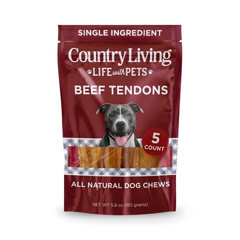 Country Living Beef Backstrap Tendon Dog Chews – 5 Count Bag – All-Natural, Long-Lasting, Single-Ingredient, Grain-Free