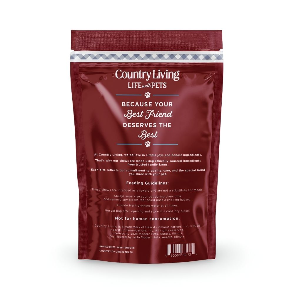 Country Living Beef Backstrap Tendon Dog Chews – 5 Count Bag – All-Natural, Long-Lasting, Single-Ingredient, Grain-Free
